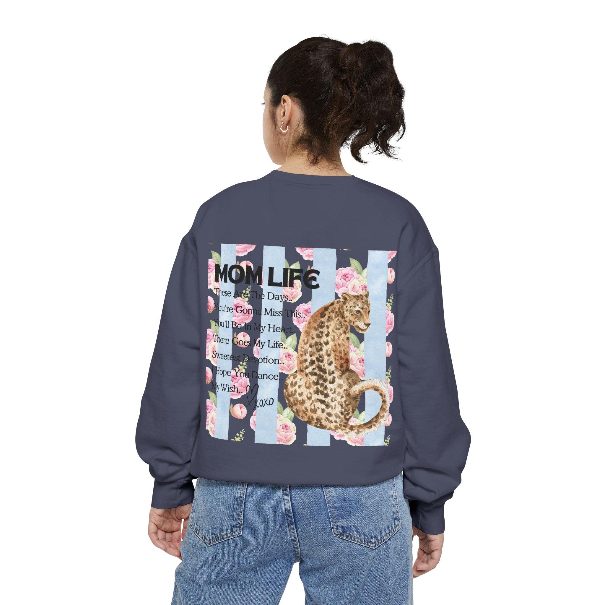 Mom Life Leopard Print Sweatshirt - Floral Striped Song Title Crewneck