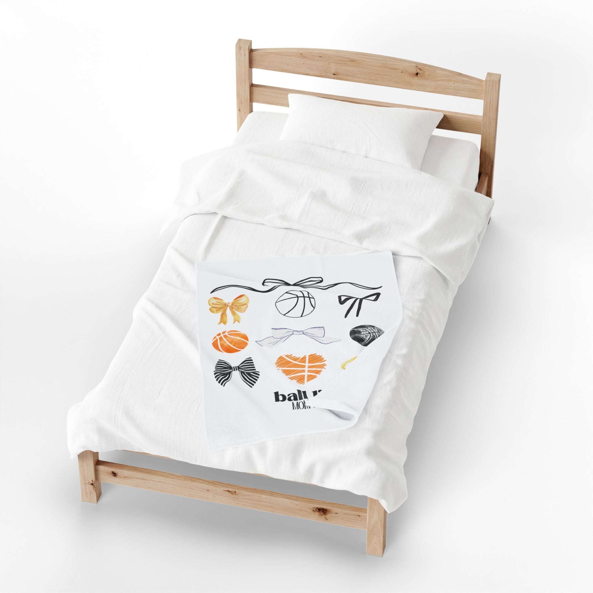 Velveteen Plush Blanket - Basketball Mom Throw with Bows & Hearts