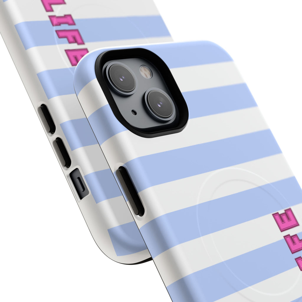 Phone Case — "Ball Life is Mom Life" Magnetic Tough Case Blue Stripes Pink Font