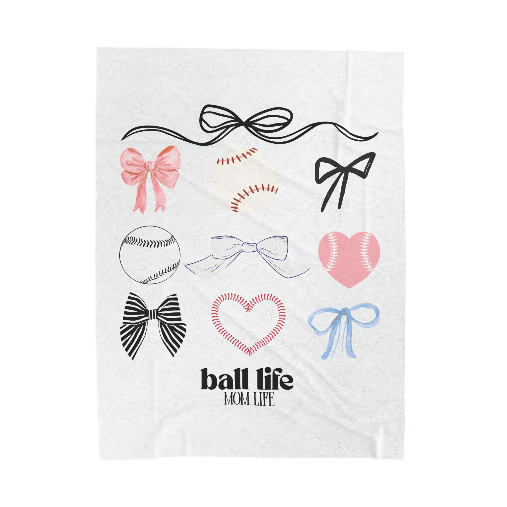 Velveteen Plush Blanket - Baseball Mom Throw with Bows & Hearts