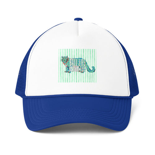 Mom Life Ball Life Teal Green Leopard Trucker Hat — Beachy Striped Design Ball Cap