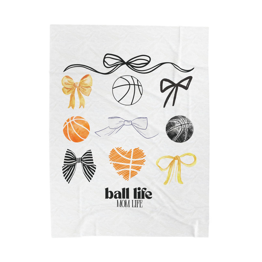 Velveteen Plush Blanket - Basketball Mom Throw with Bows & Hearts