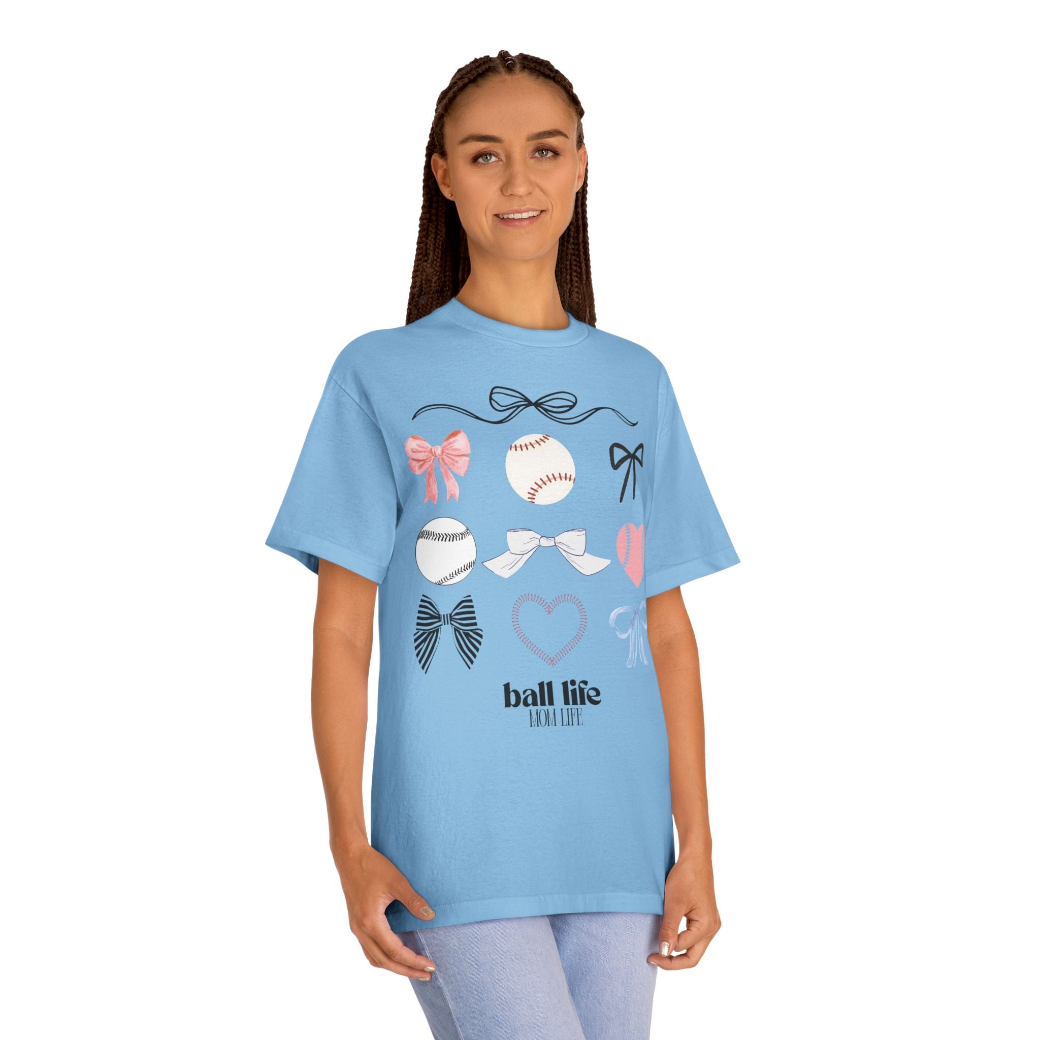 Baseball Bow Graphic Tee — "Ball Life" Bows & Heart Sports Shirt