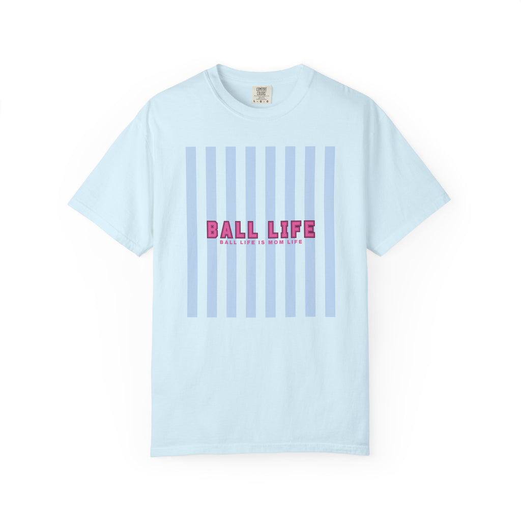Ball Life Striped T-Shirt — Retro Pink & Blue Graphic Tee
