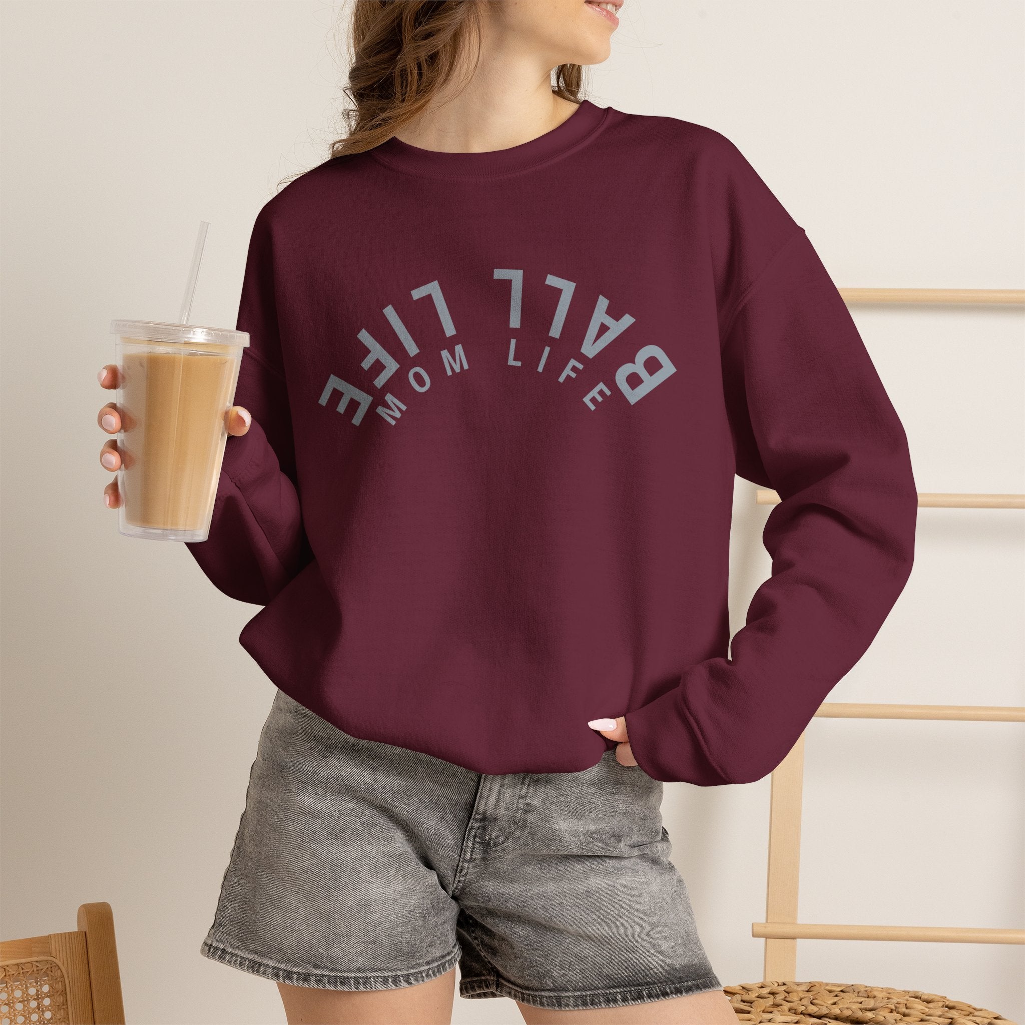 Crewneck Sweatshirt for Mom — Ball Life Mom Life Minimal Athletic Sweatshirt