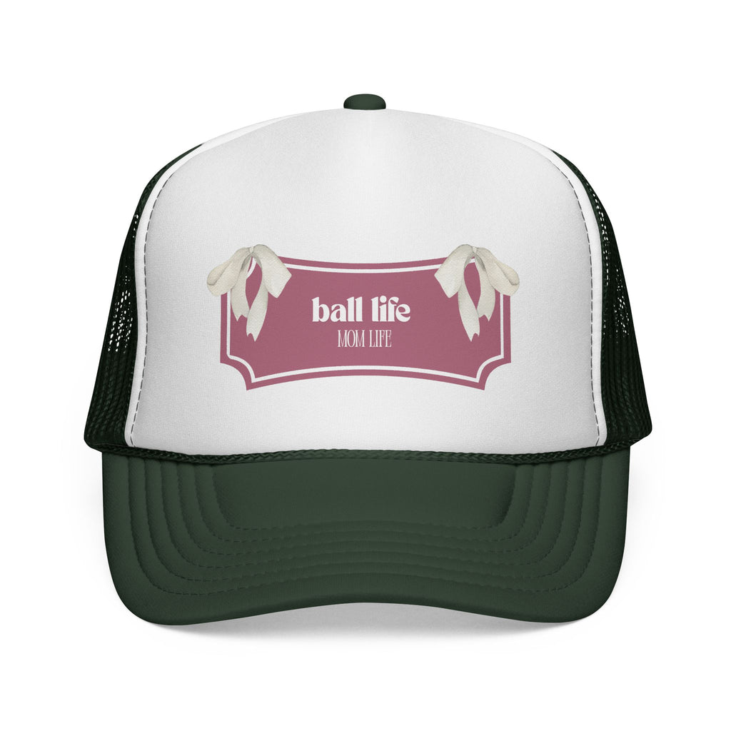 Mom Life Trucker Hat — Ball Life Ribbon Vintage Logo