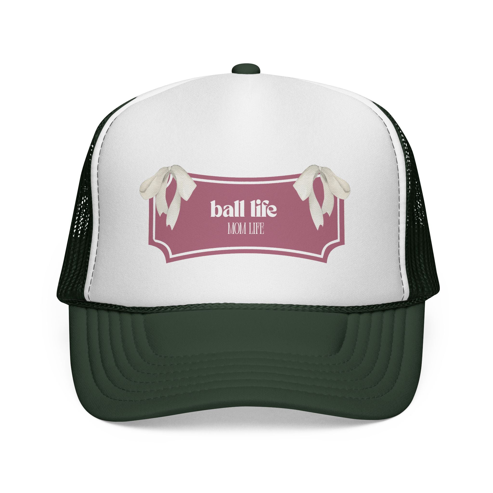 Mom Life Trucker Hat — Ball Life Ribbon Vintage Logo