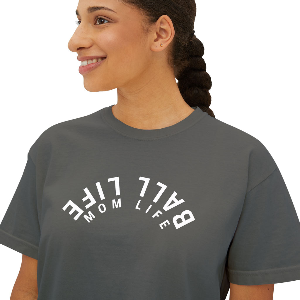 Boxy Tee — Ball Life Mom Life Upside Down Logo Women's Crop T-Shirt