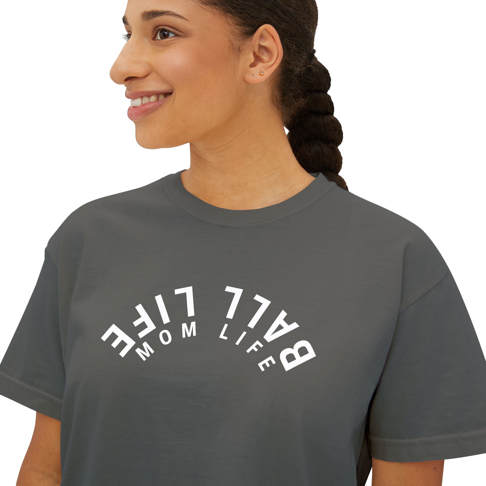 Boxy Tee — Ball Life Mom Life Upside Down Logo Women's Crop T-Shirt