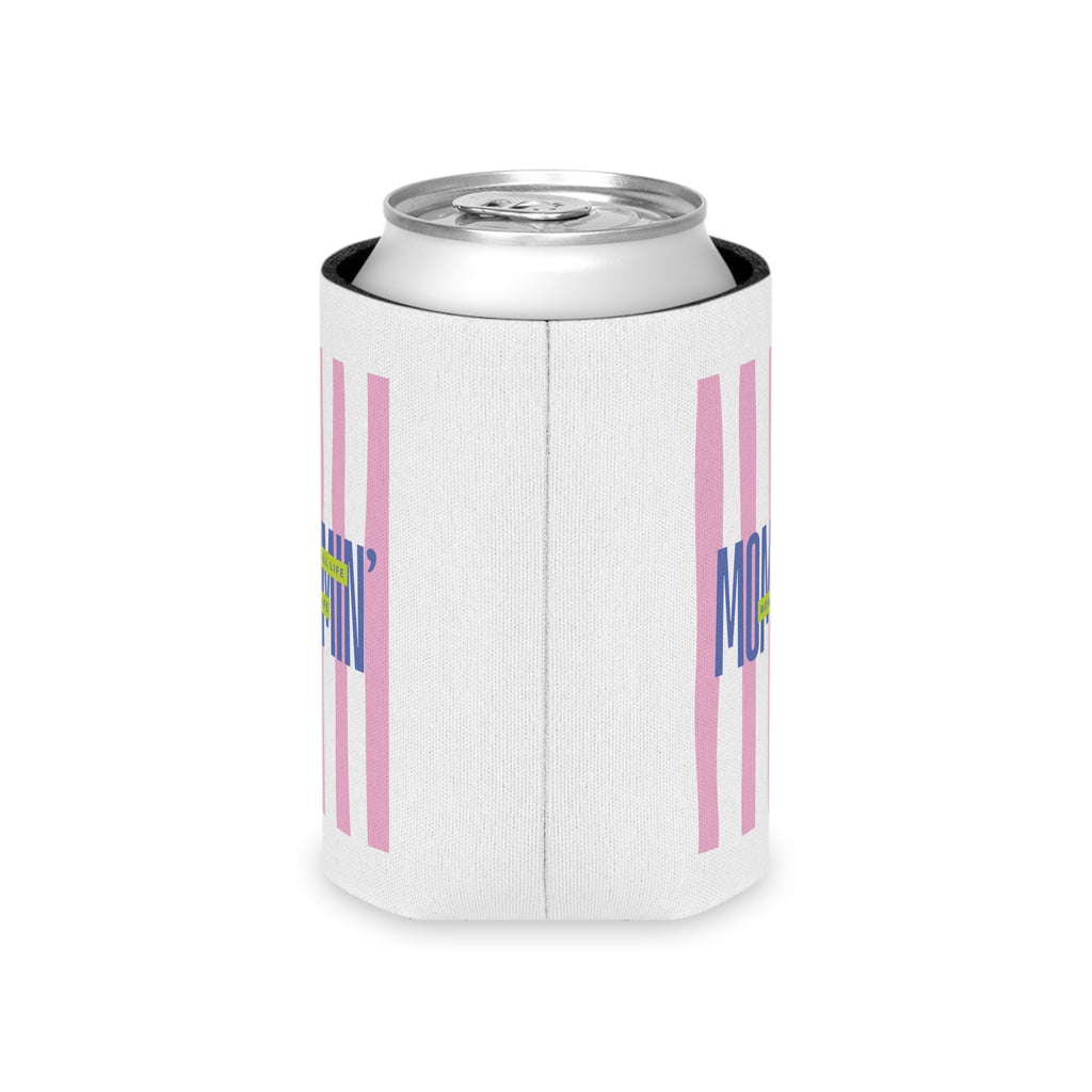 Can Cooler – Pink Stripes Mommin' Ball Life Mom Life Retro Graphic Can Koozie