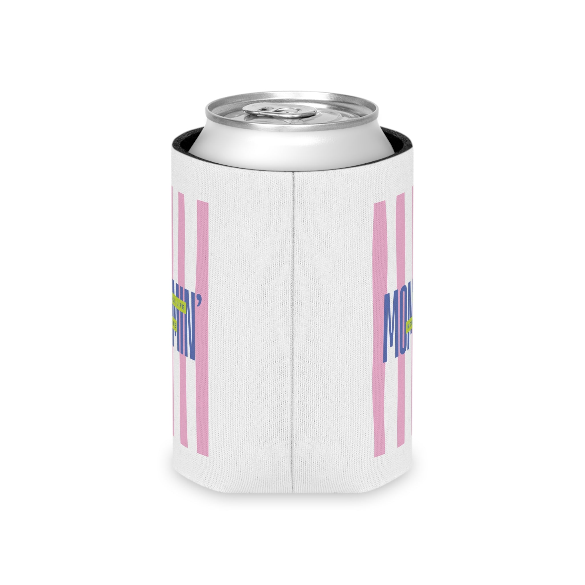 Can Cooler – Pink Stripes Mommin' Ball Life Mom Life Retro Graphic Can Koozie