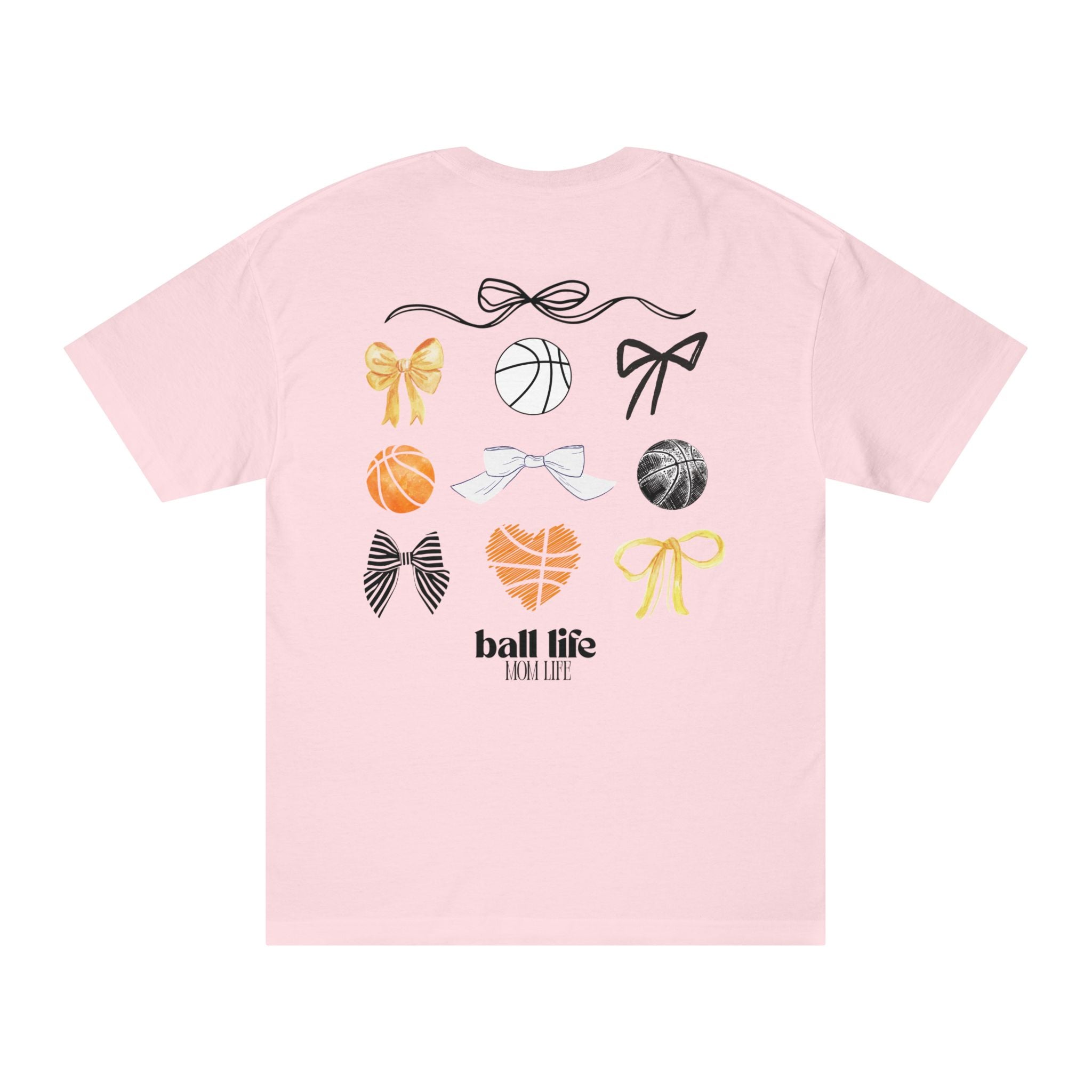 Basketball Bow Tee — "Ball Life Mom Life" Graphic Cotton T‑Shirt