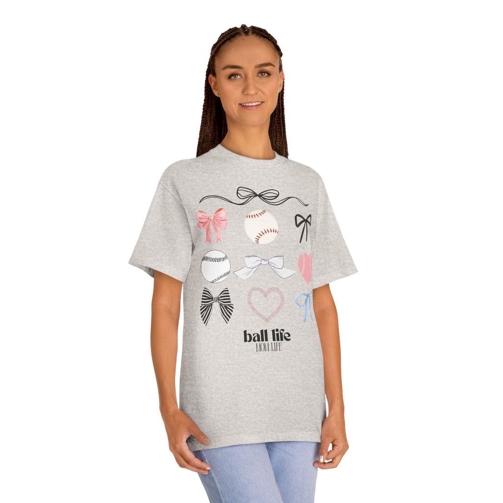 Baseball Bow Graphic Tee — "Ball Life" Bows & Heart Sports Shirt