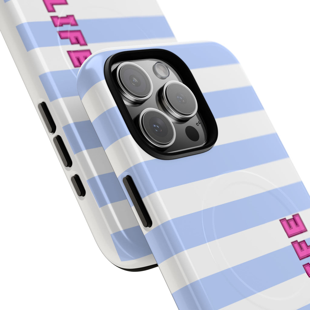 Phone Case — "Ball Life is Mom Life" Magnetic Tough Case Blue Stripes Pink Font