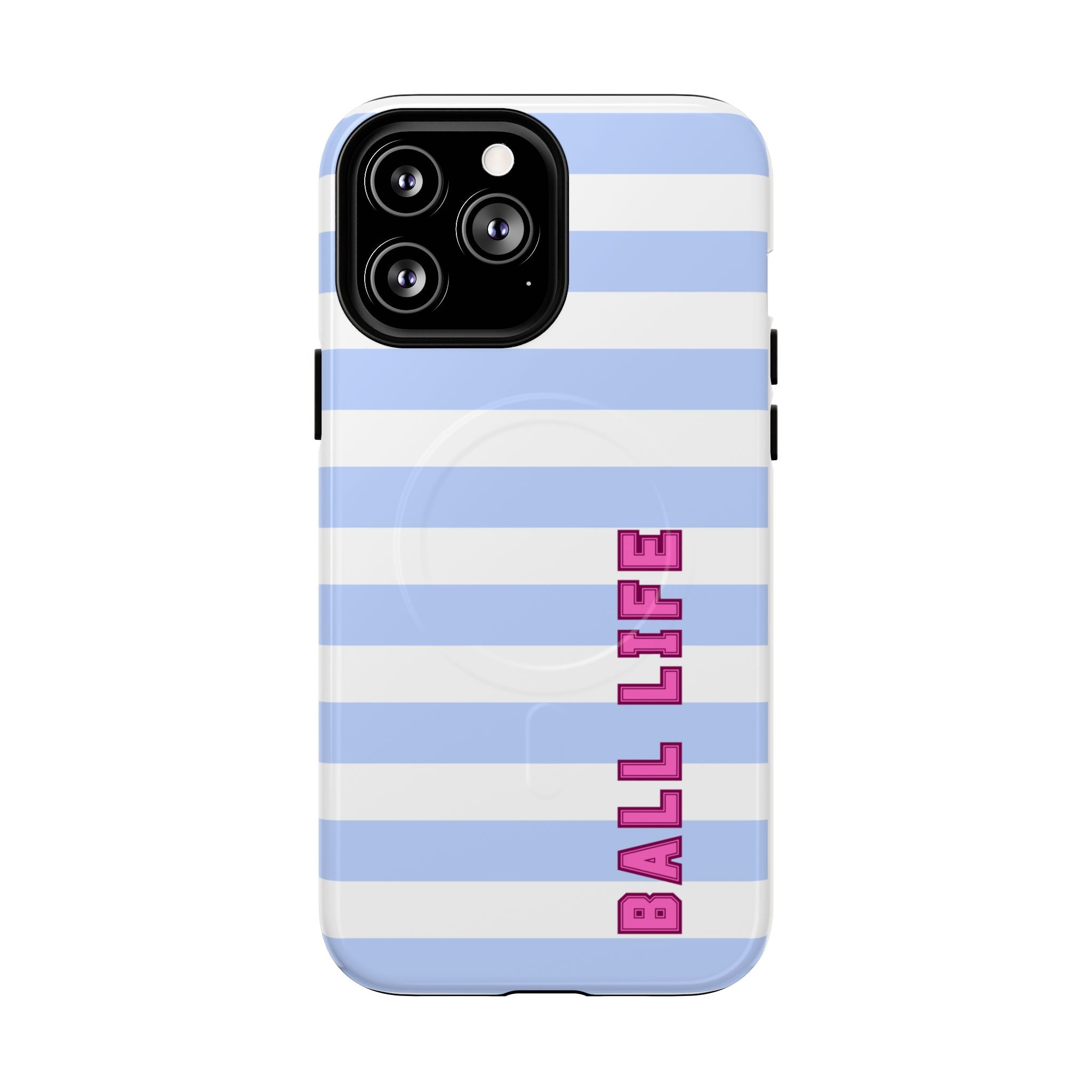 Phone Case — "Ball Life is Mom Life" Magnetic Tough Case Blue Stripes Pink Font