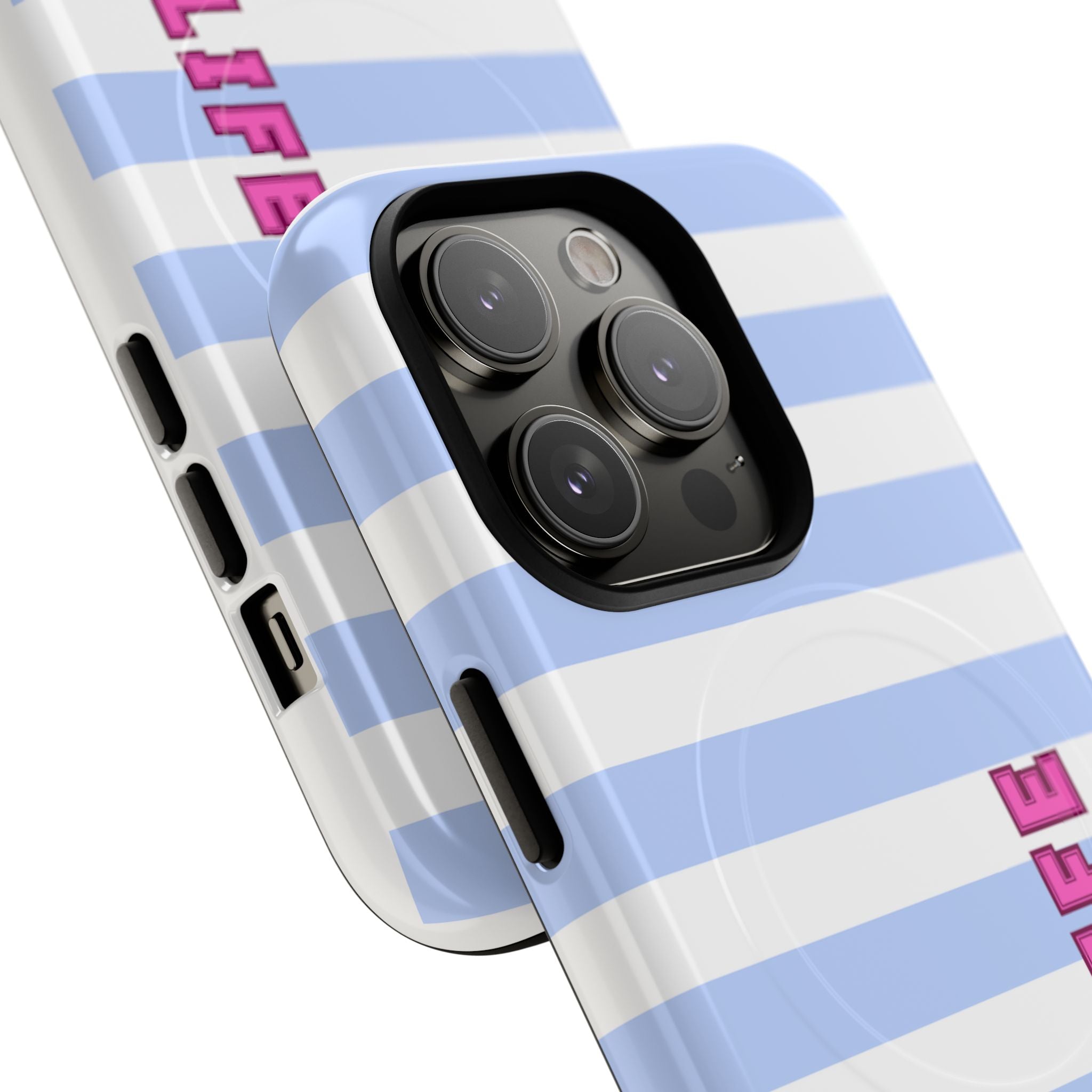 Phone Case — "Ball Life is Mom Life" Magnetic Tough Case Blue Stripes Pink Font