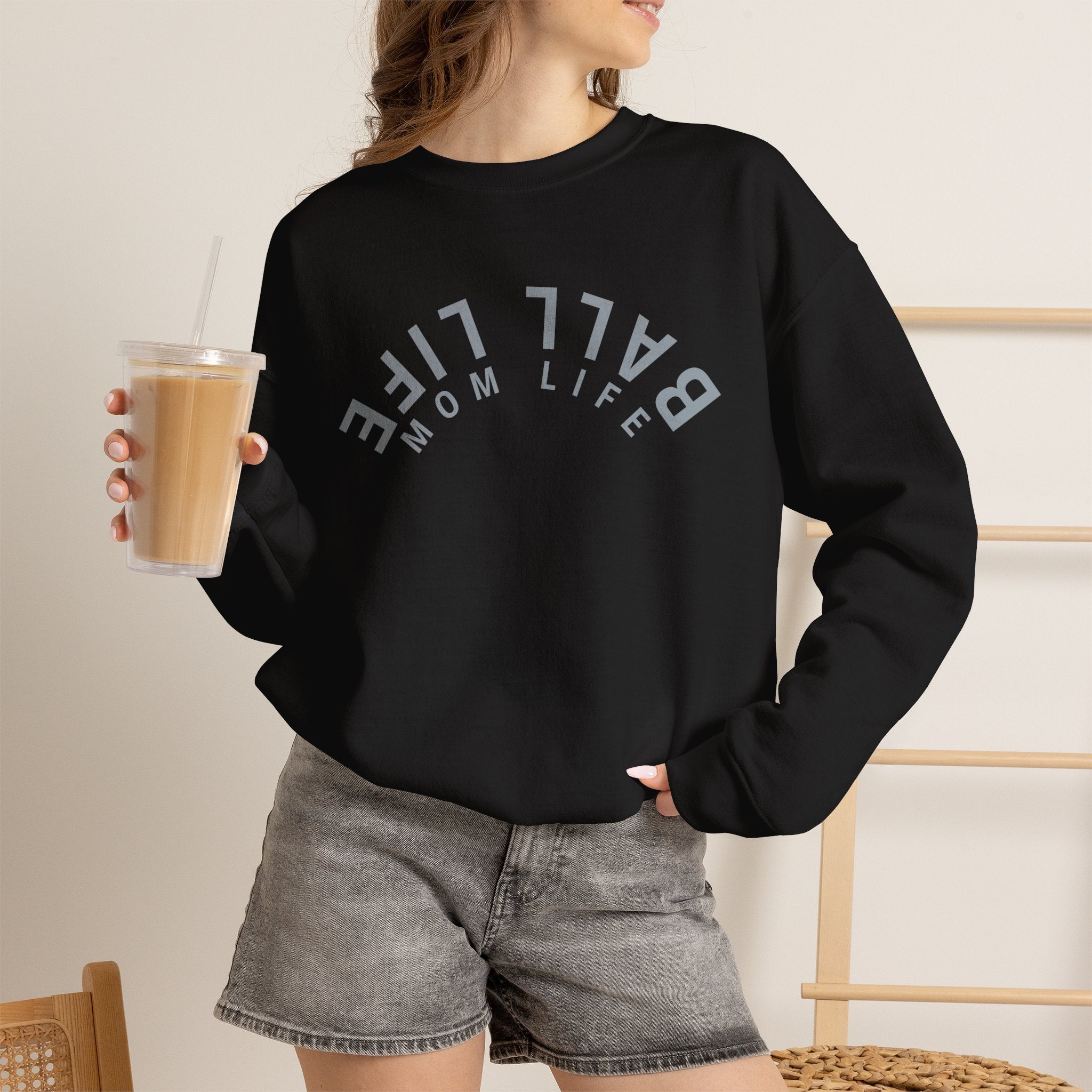 Crewneck Sweatshirt for Mom — Ball Life Mom Life Minimal Athletic Sweatshirt