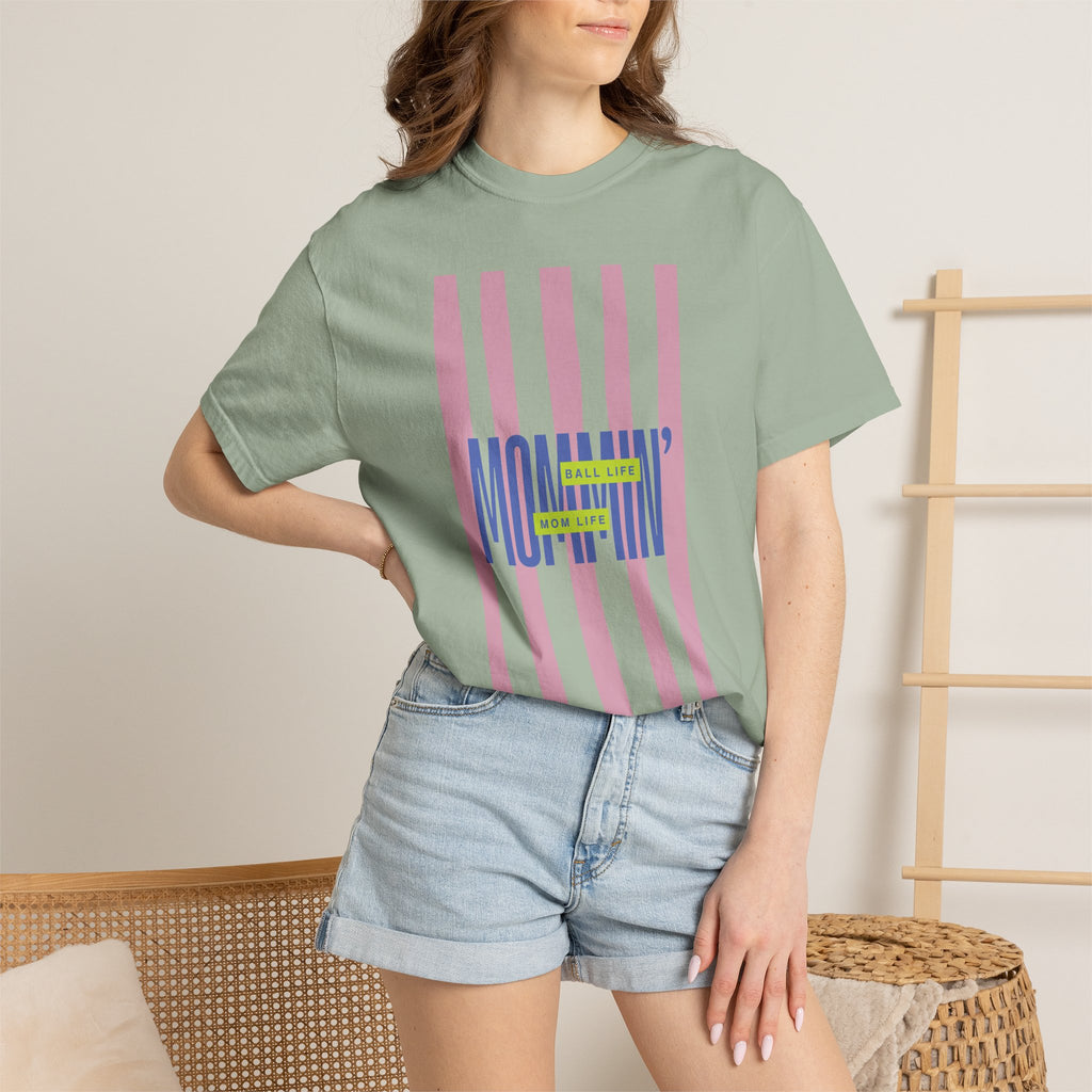 Pink Stripe T-Shirt - Mom Life Ball Life Tee