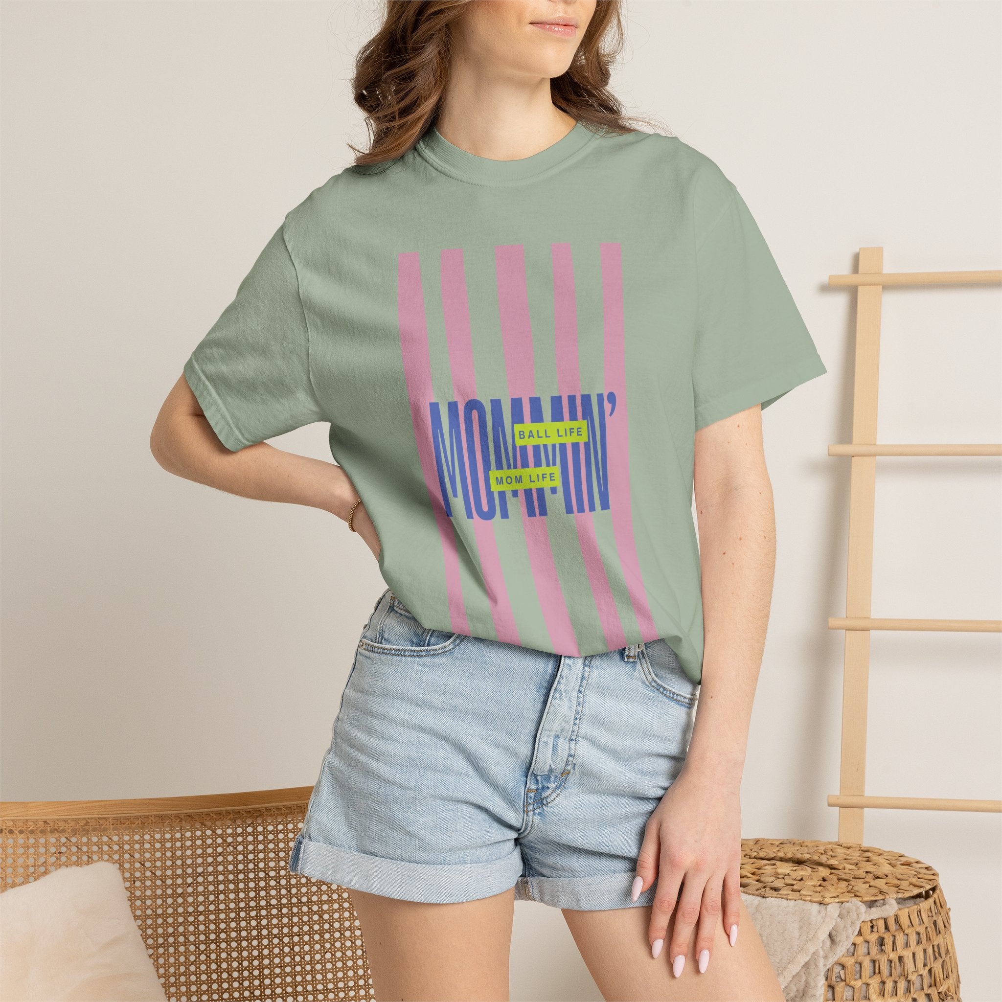 Pink Stripe T-Shirt - Mom Life Ball Life Tee