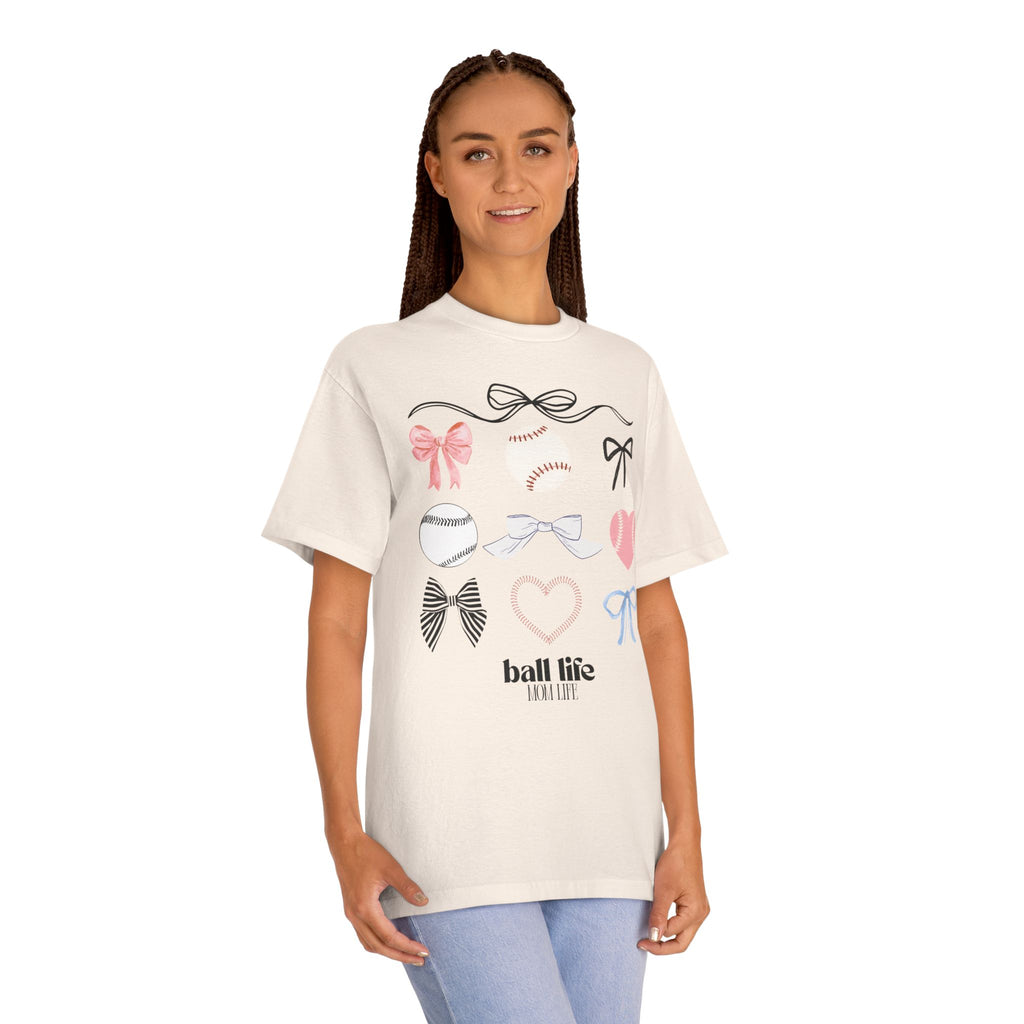 Baseball Bow Graphic Tee — "Ball Life" Bows & Heart Sports Shirt