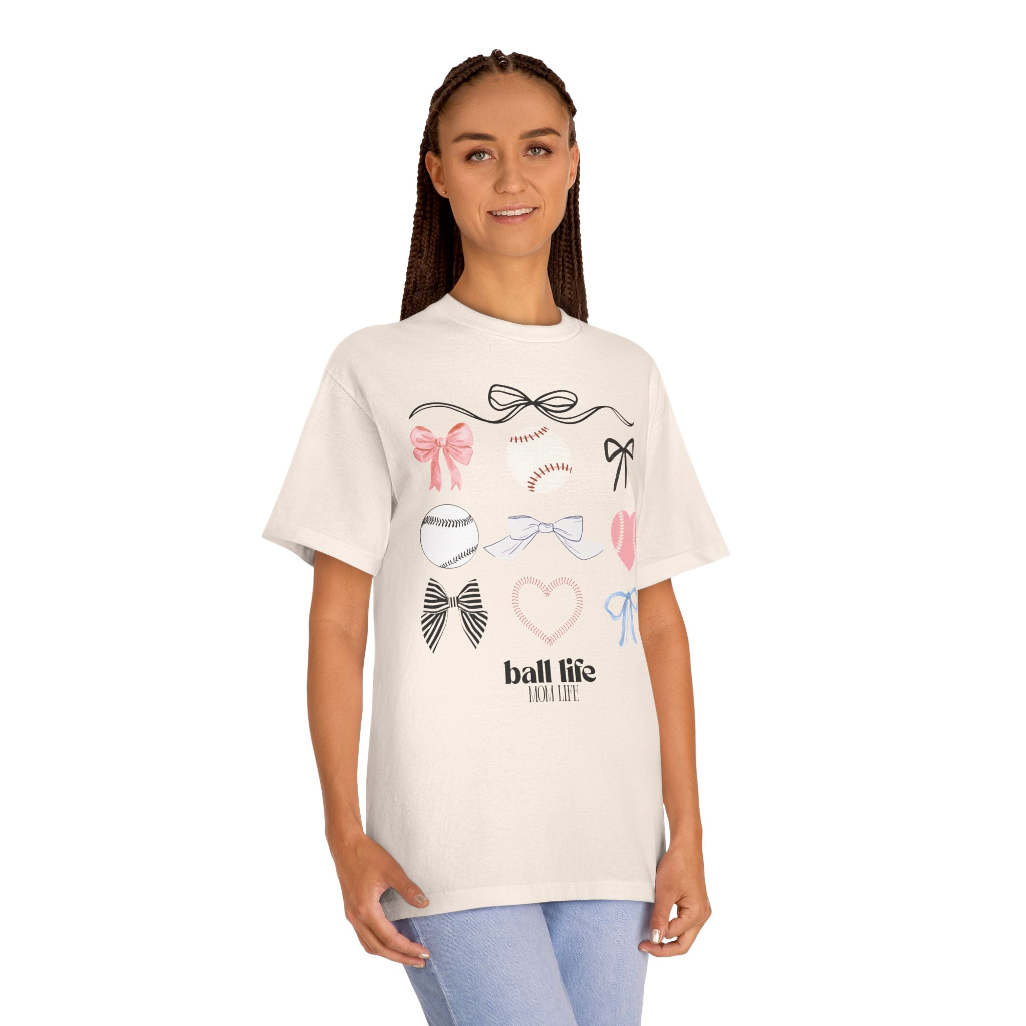 Baseball Bow Graphic Tee — "Ball Life" Bows & Heart Sports Shirt