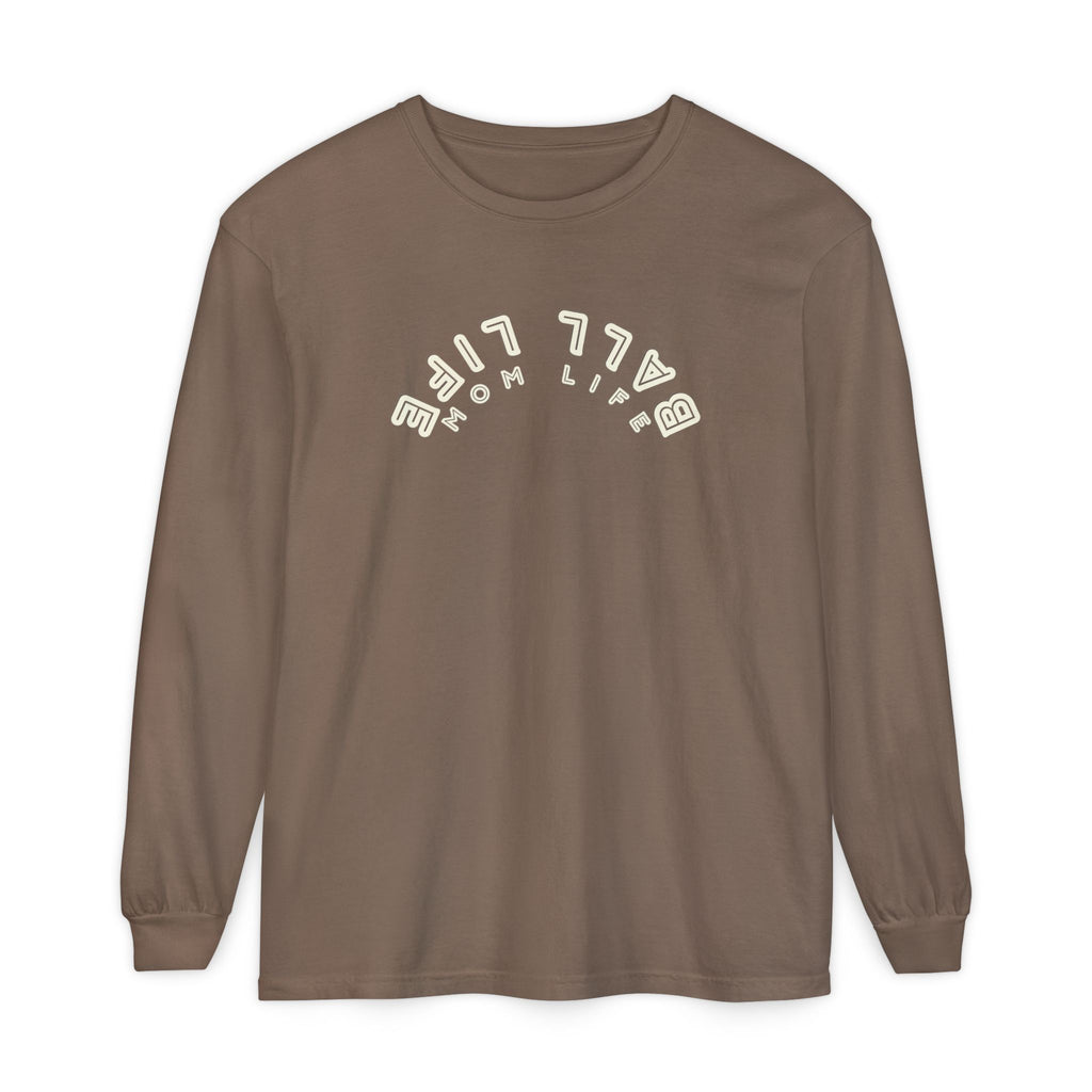 Long Sleeve T-Shirt — Ball Life Mom Life Pastel Upside Down Graphic