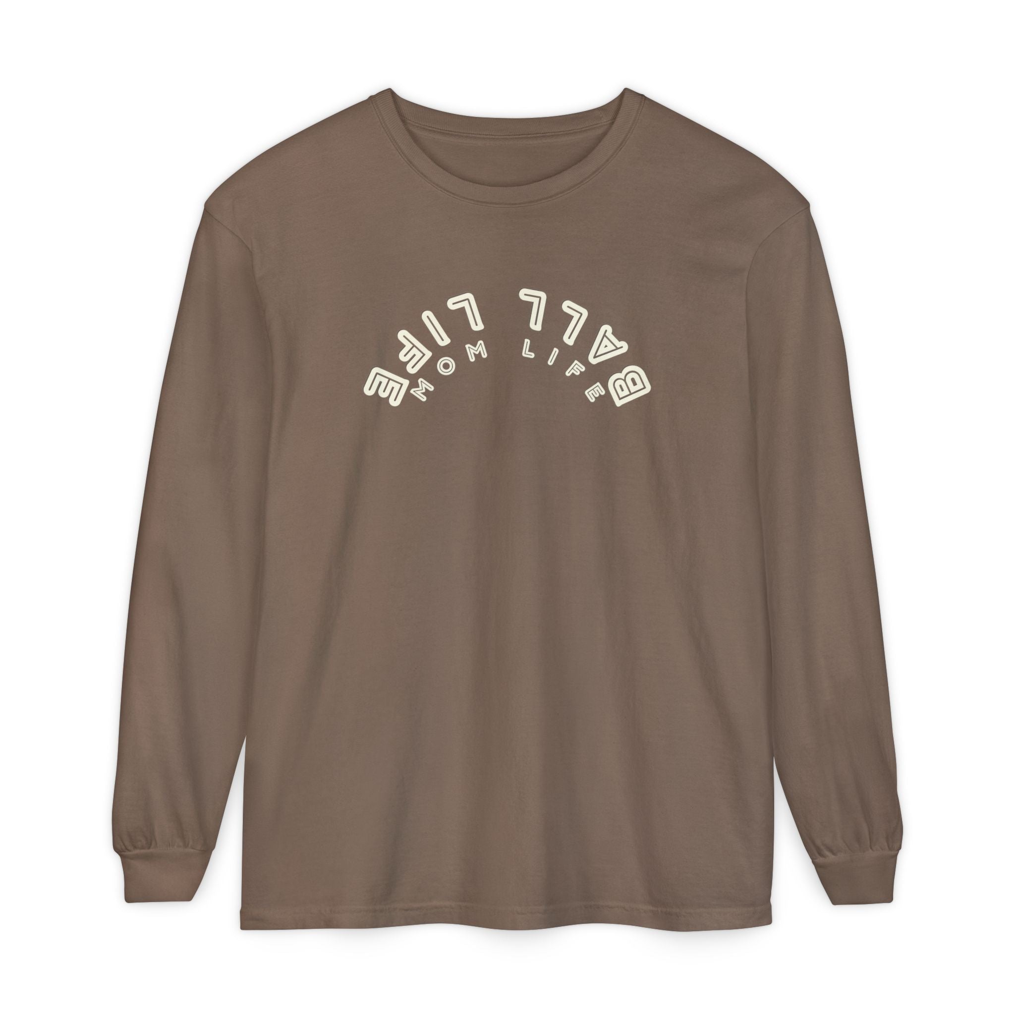 Long Sleeve T-Shirt — Ball Life Mom Life Pastel Upside Down Graphic