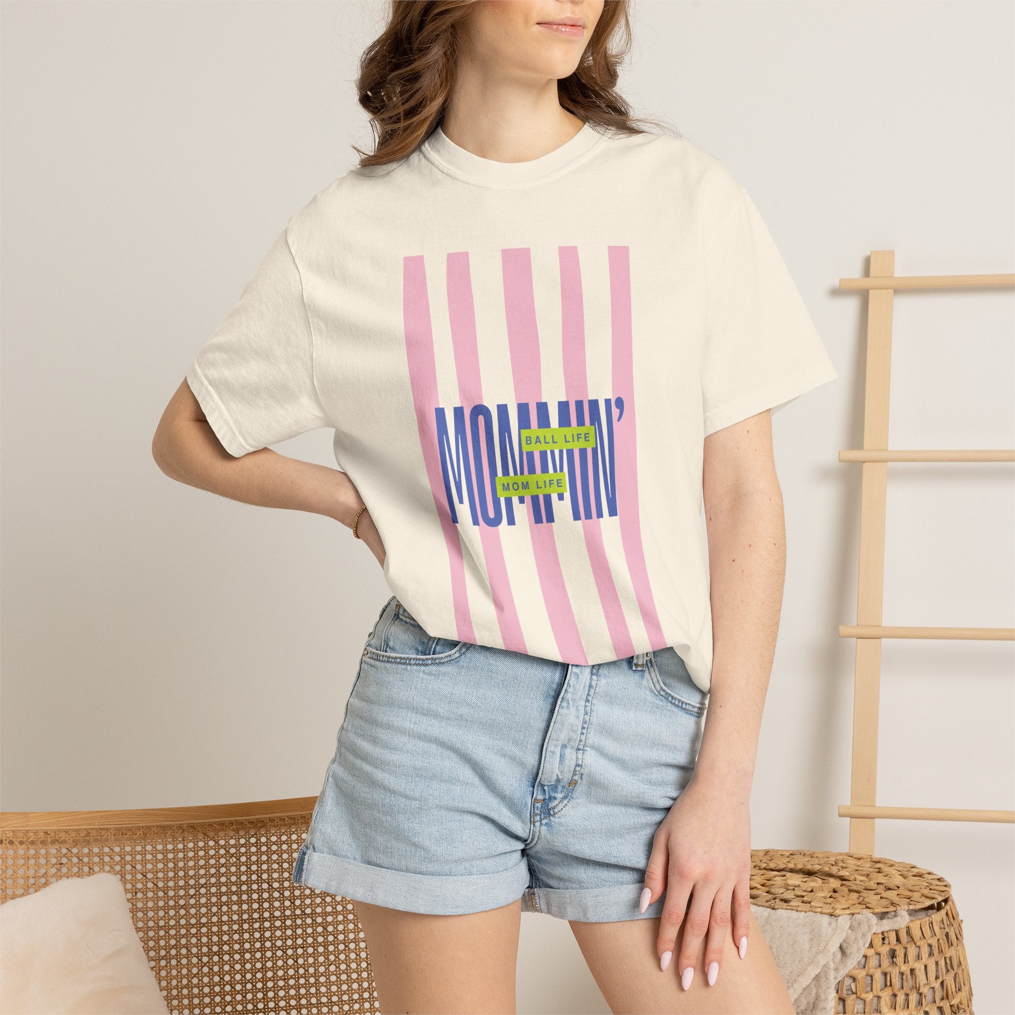 Pink Stripe T-Shirt - Mom Life Ball Life Tee