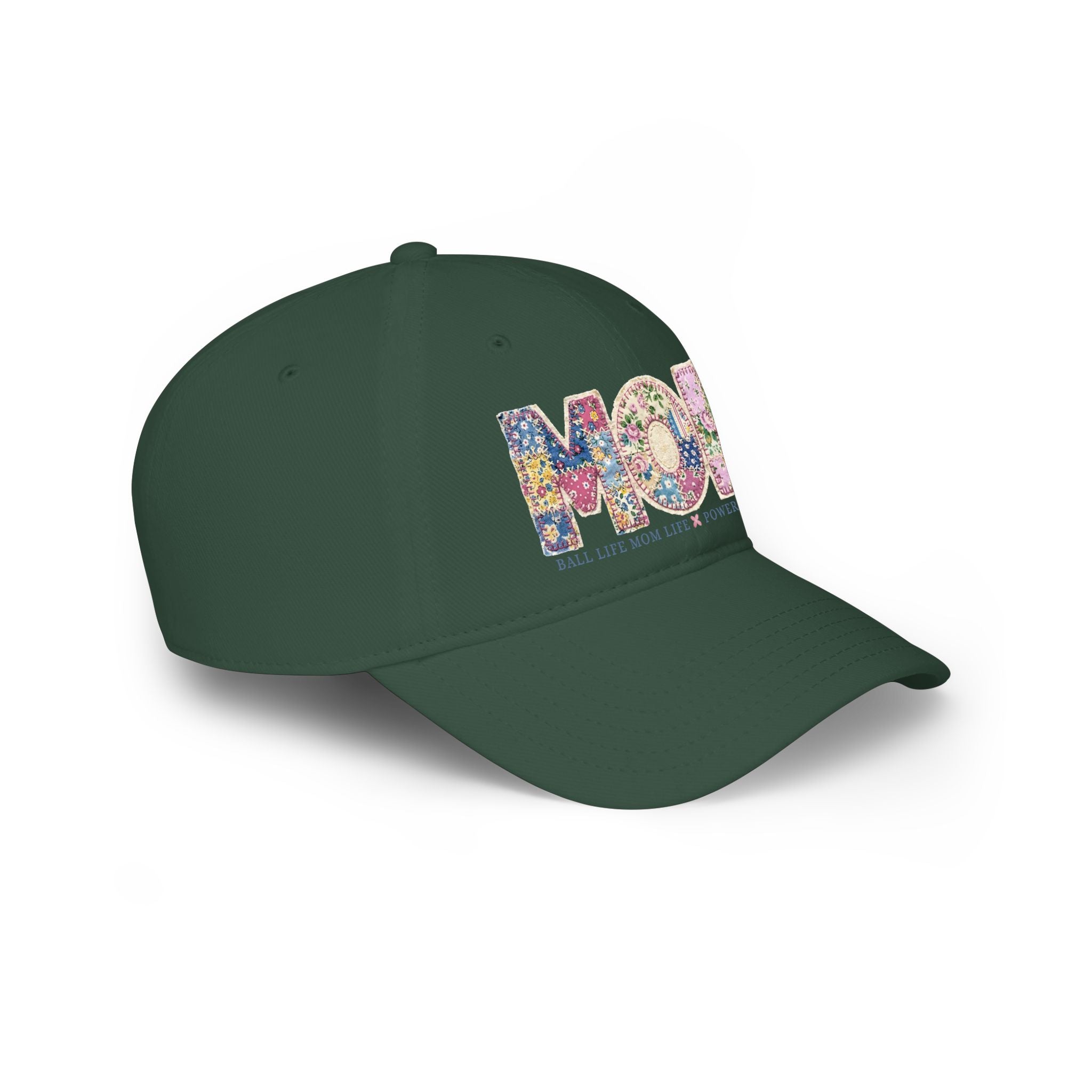 Floral 'MOM Life Ball Life' Quilted Baseball Cap Graphic — Mother's Game Day Hat