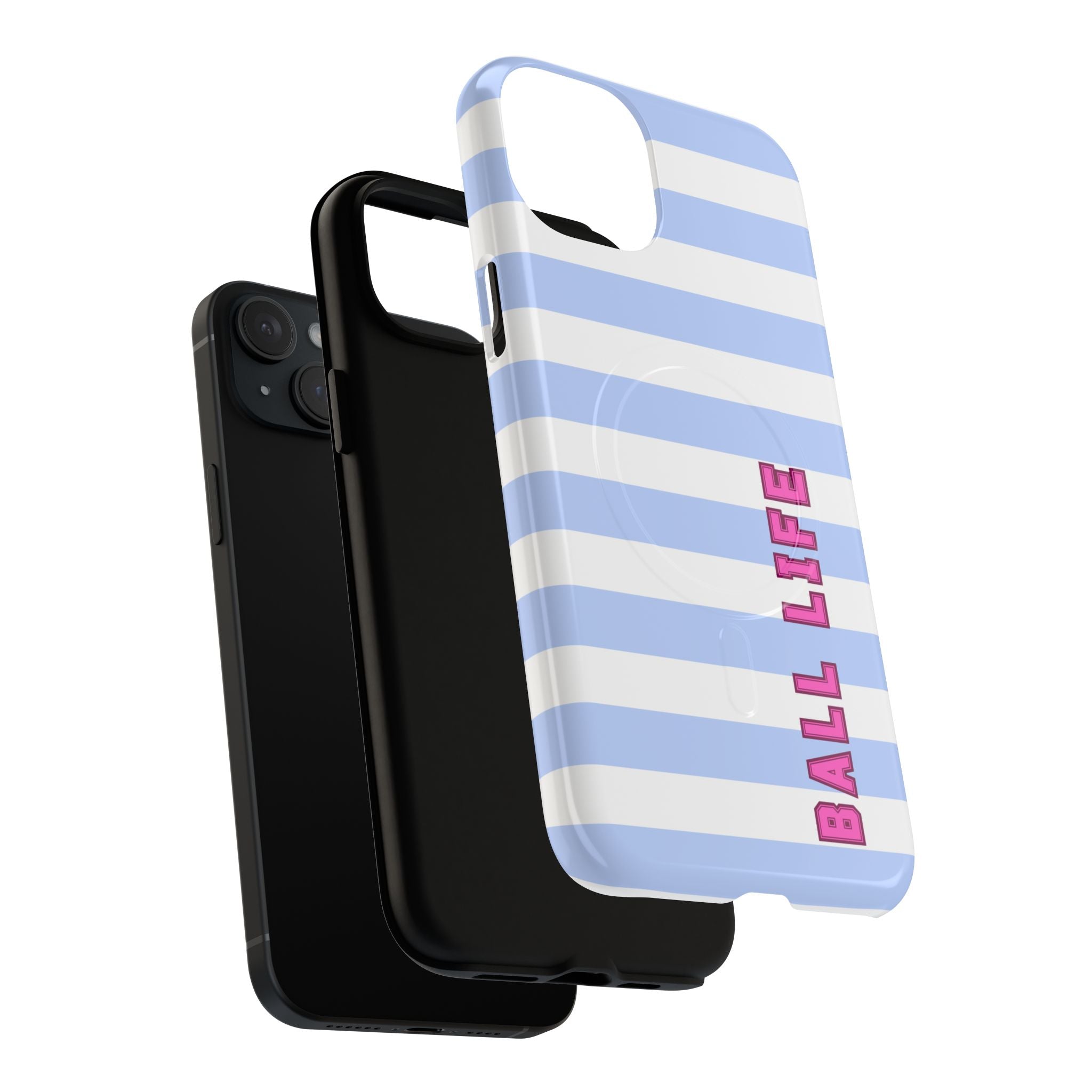Phone Case — "Ball Life is Mom Life" Magnetic Tough Case Blue Stripes Pink Font