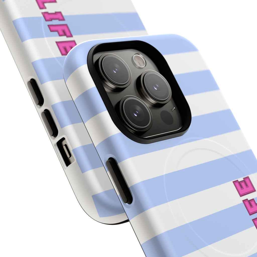Phone Case — "Ball Life is Mom Life" Magnetic Tough Case Blue Stripes Pink Font