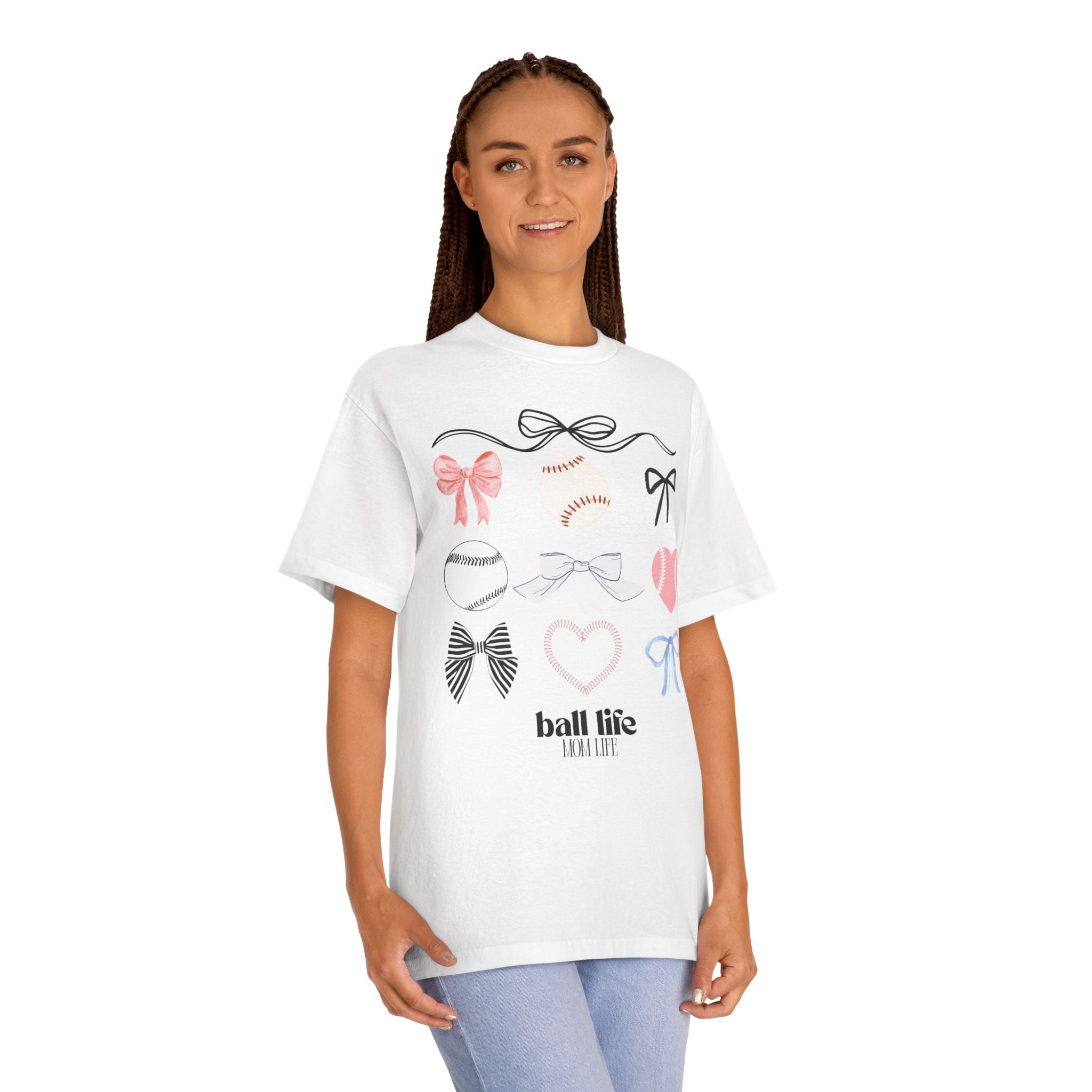 Baseball Bow Graphic Tee — "Ball Life" Bows & Heart Sports Shirt