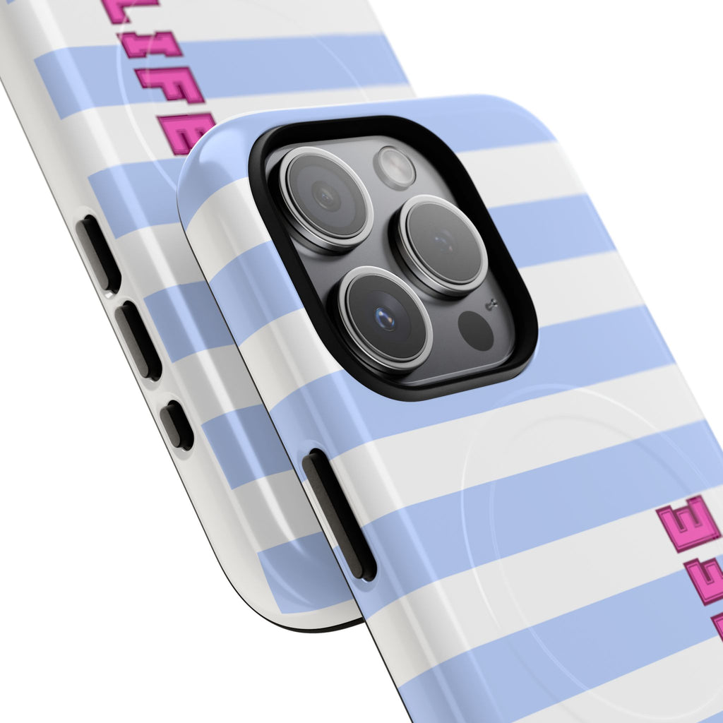 Phone Case — "Ball Life is Mom Life" Magnetic Tough Case Blue Stripes Pink Font
