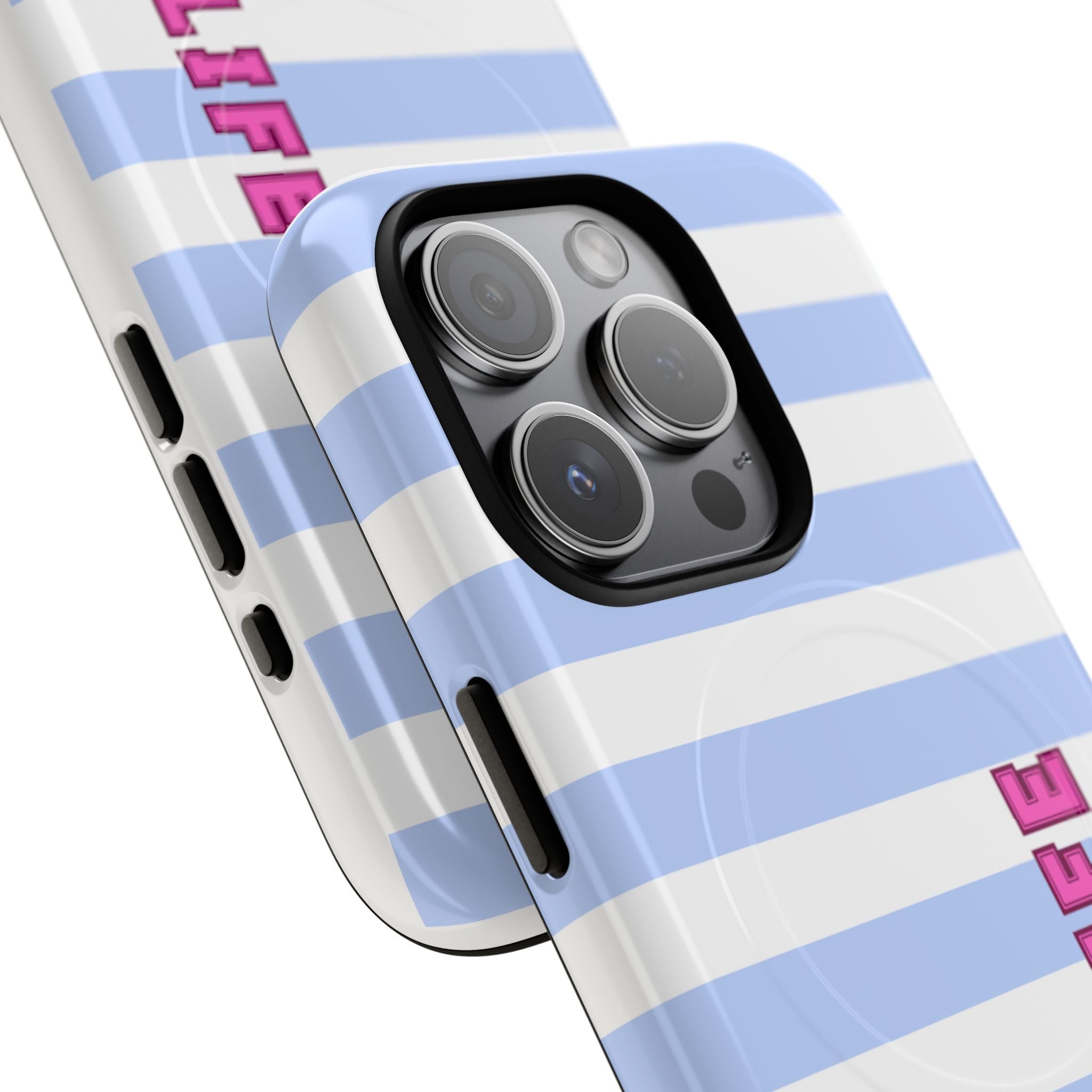 Phone Case — "Ball Life is Mom Life" Magnetic Tough Case Blue Stripes Pink Font