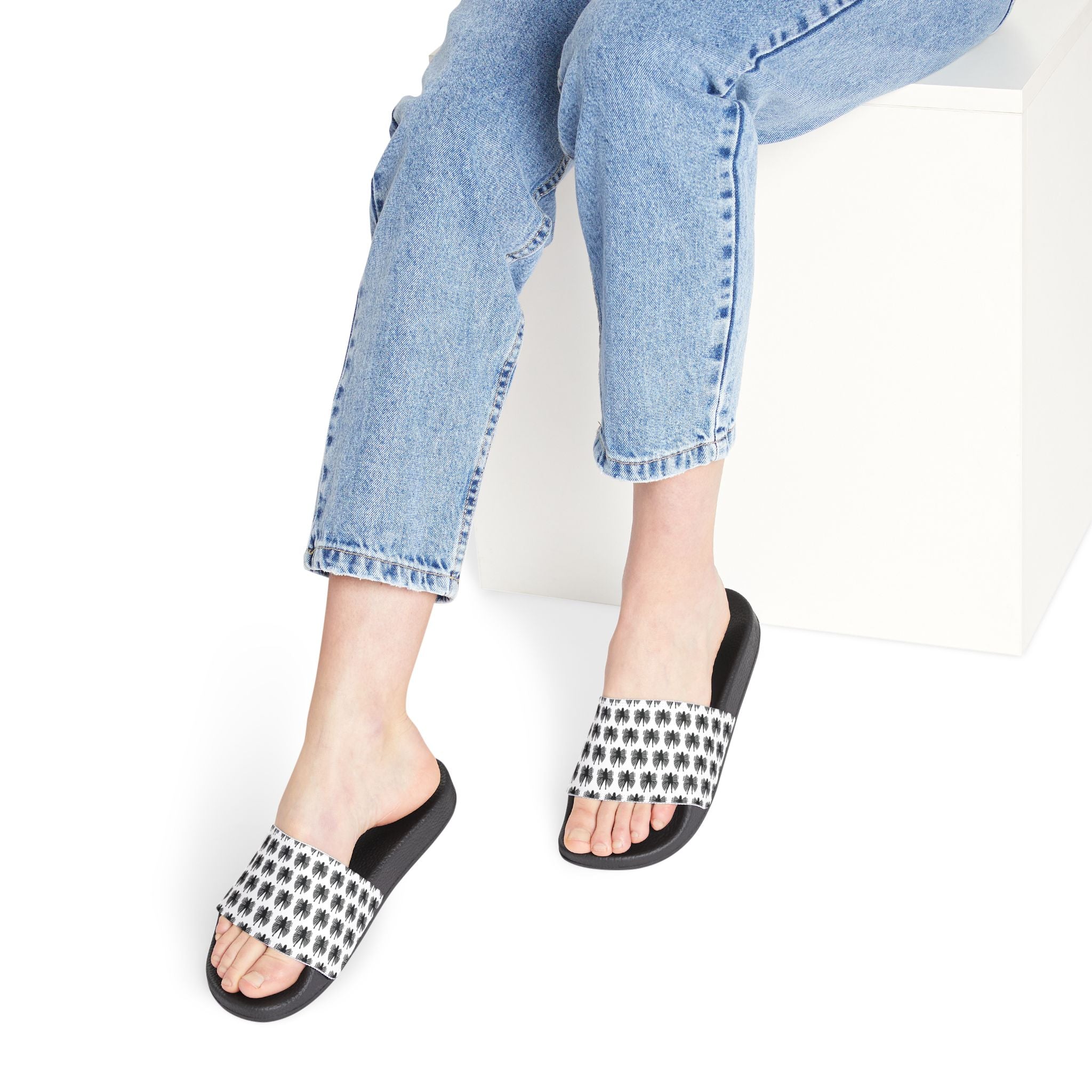Women's Slide Sandals — Black and White Ball Life Mom Life Pattern