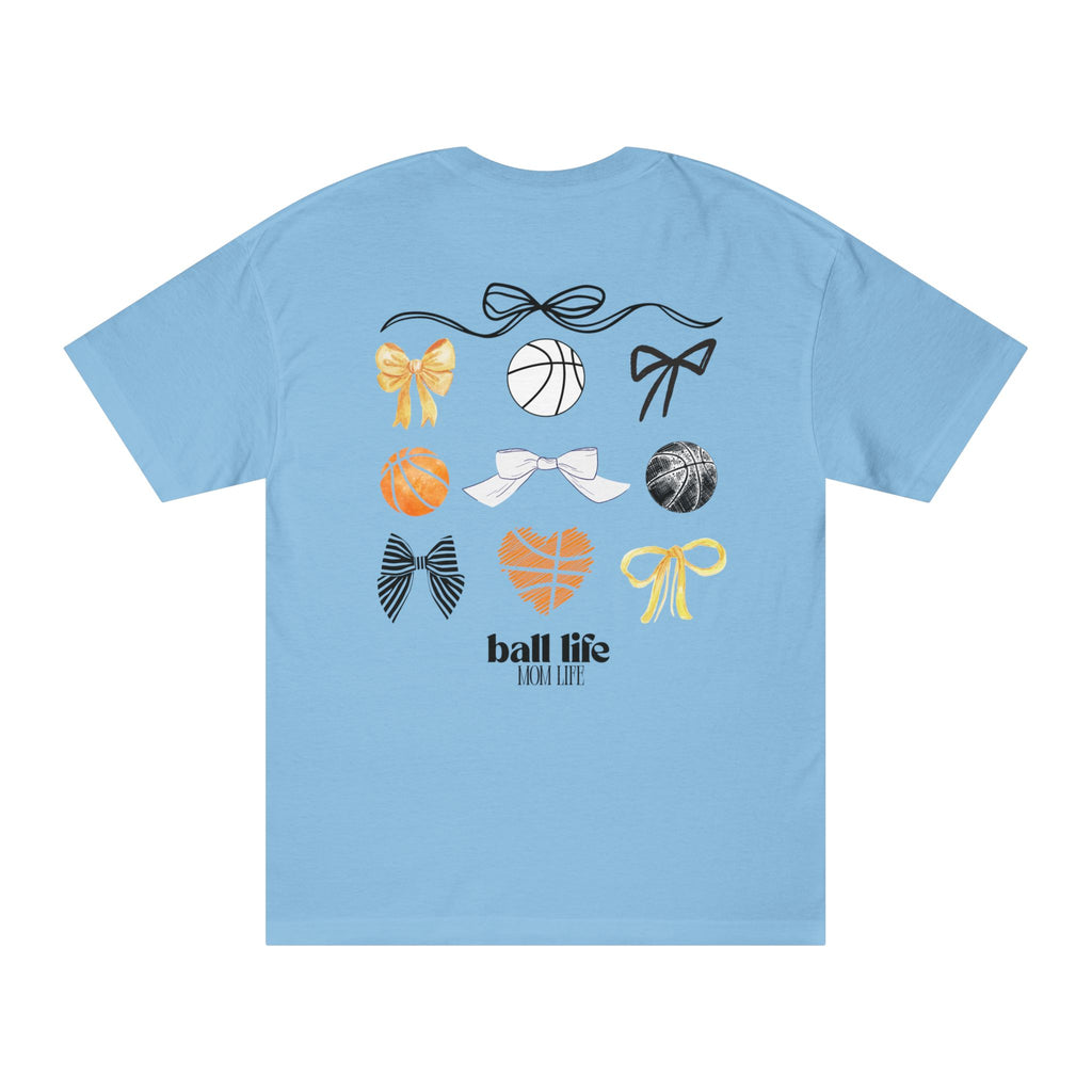 Basketball Bow Tee — "Ball Life Mom Life" Graphic Cotton T‑Shirt