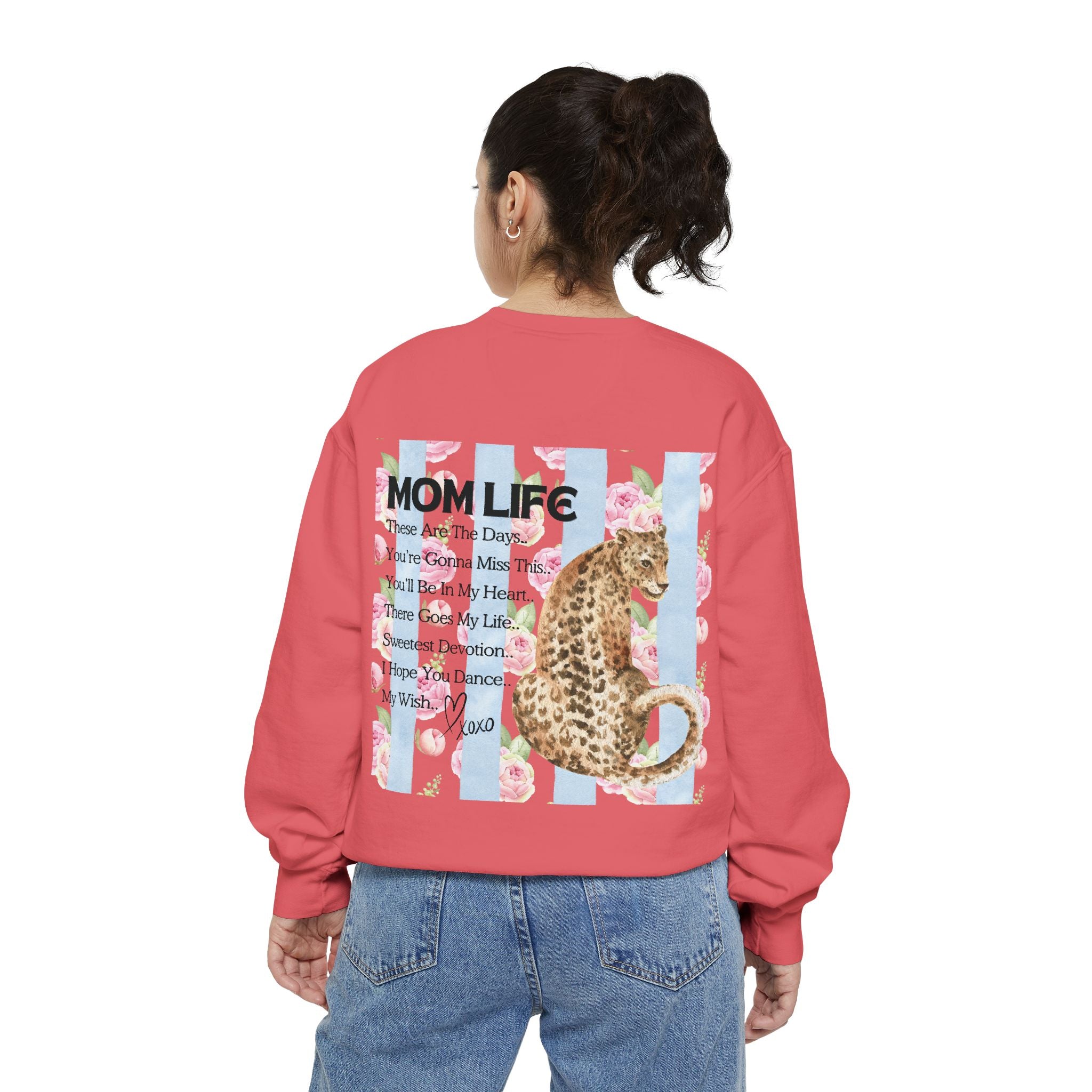 Mom Life Leopard Print Sweatshirt - Floral Striped Song Title Crewneck