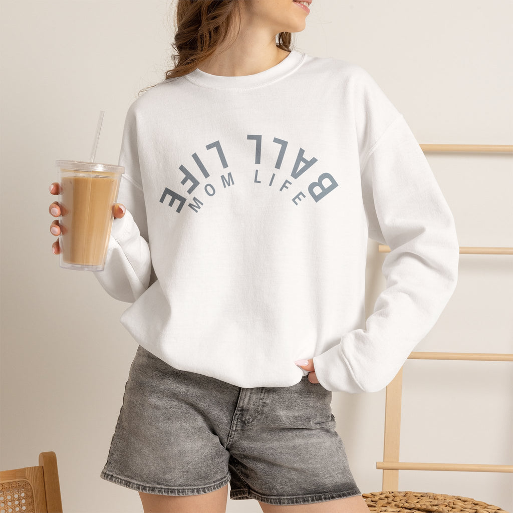 Crewneck Sweatshirt for Mom — Ball Life Mom Life Minimal Athletic Sweatshirt