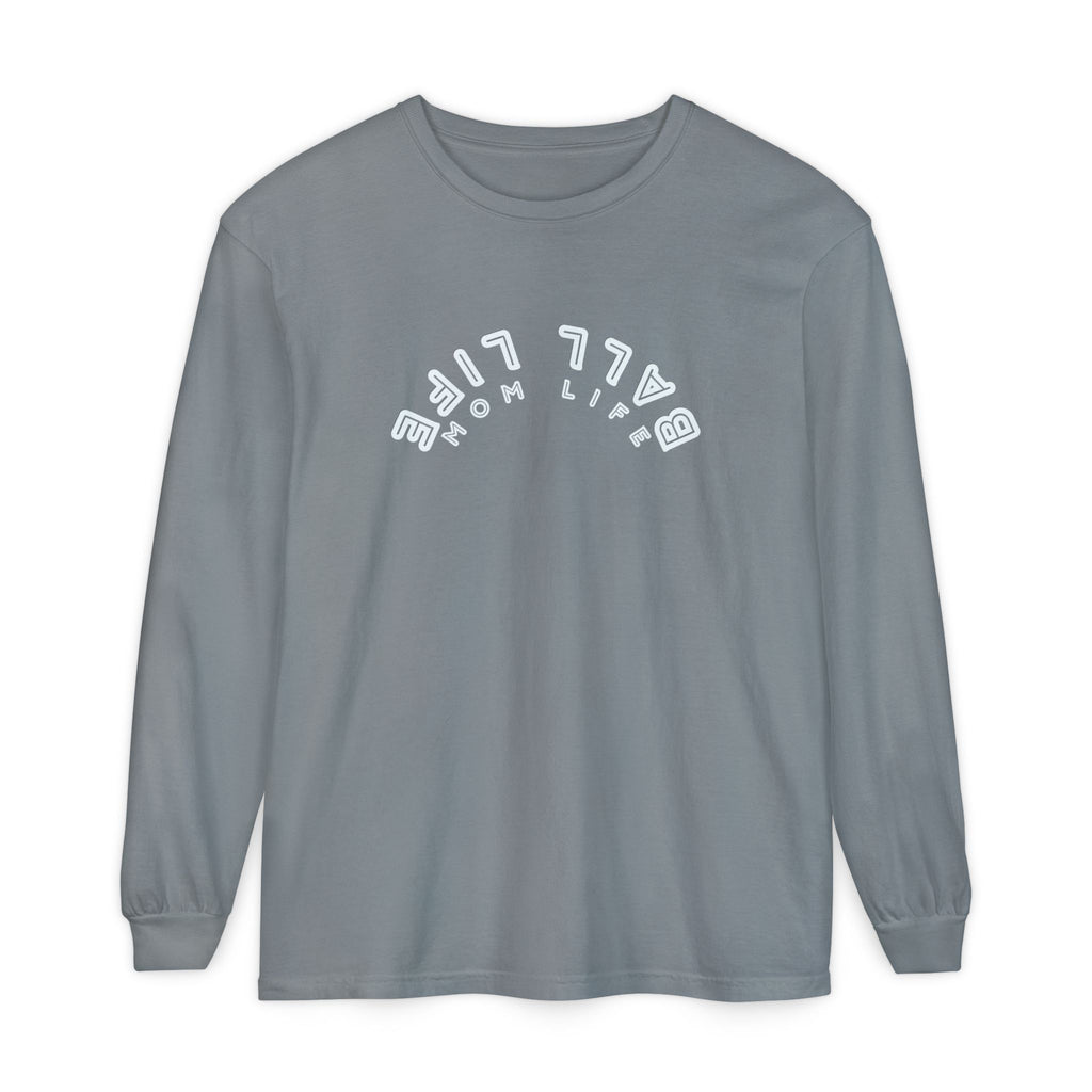 Long Sleeve T-Shirt — Ball Life Mom Life Pastel Upside Down Graphic