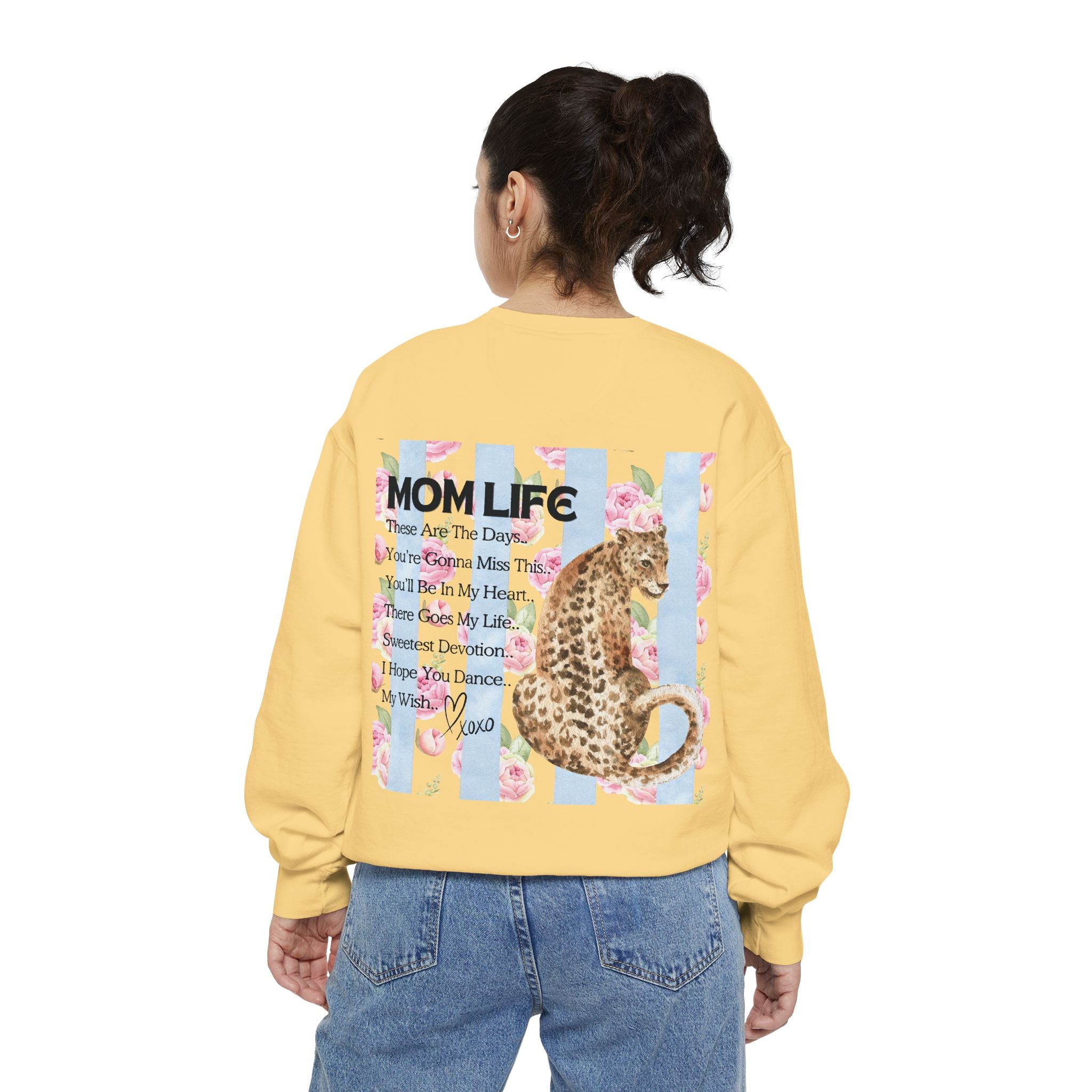 Mom Life Leopard Print Sweatshirt - Floral Striped Song Title Crewneck