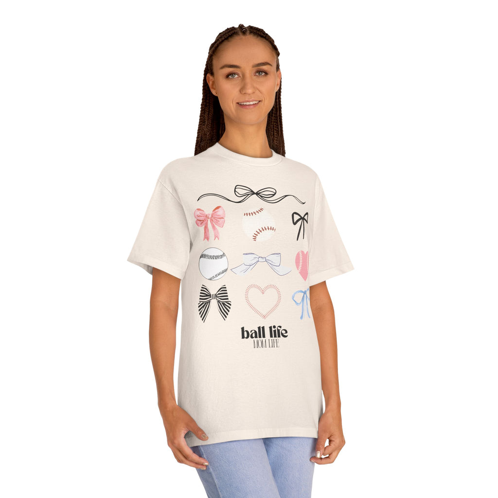 Baseball Bow Graphic Tee — "Ball Life" Bows & Heart Sports Shirt