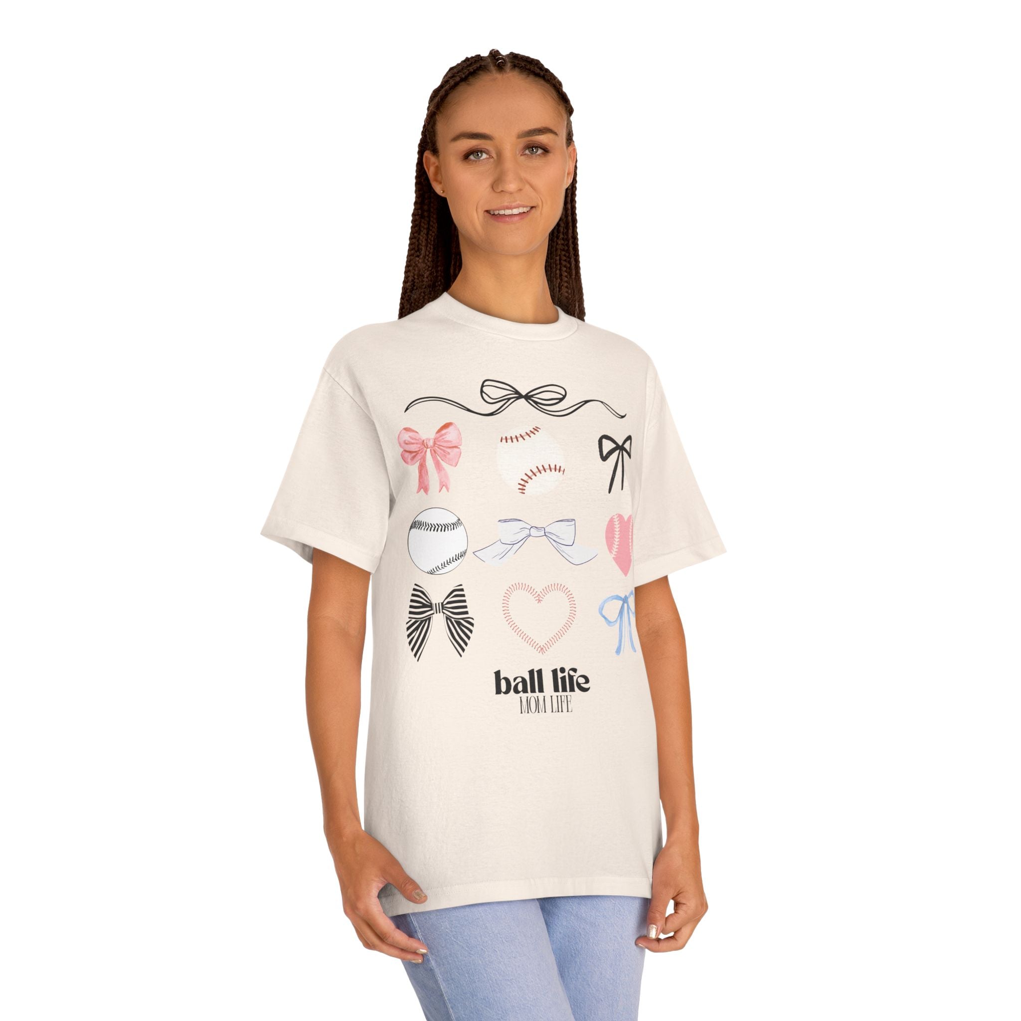 Baseball Bow Graphic Tee — "Ball Life" Bows & Heart Sports Shirt