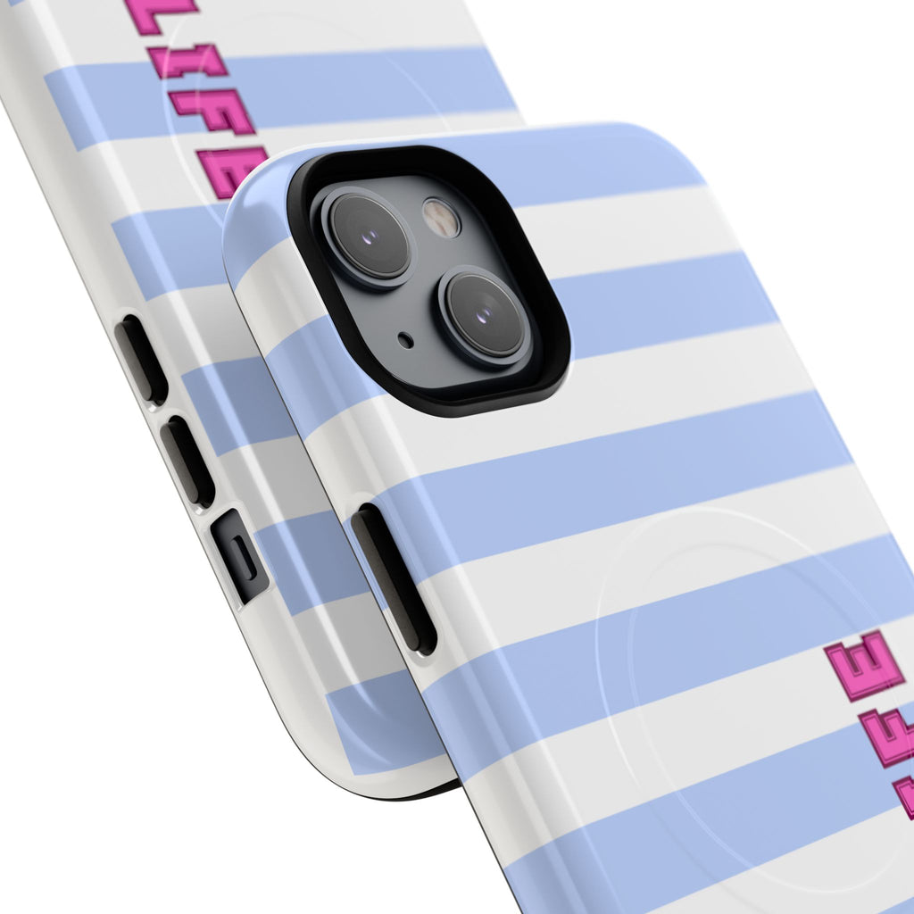 Phone Case — "Ball Life is Mom Life" Magnetic Tough Case Blue Stripes Pink Font