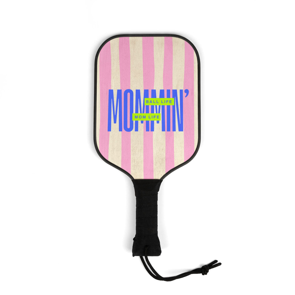 Pickleball Paddle Set - Mommin' Pink Stripe Design (2 Paddles + 2 Balls)