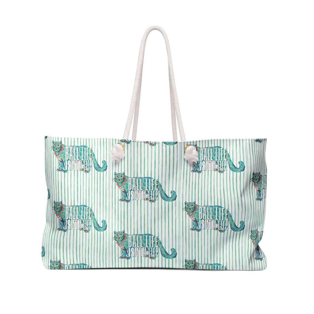 Teal Leopard Weekender Bag – Striped Travel Tote for Weekend Getaways