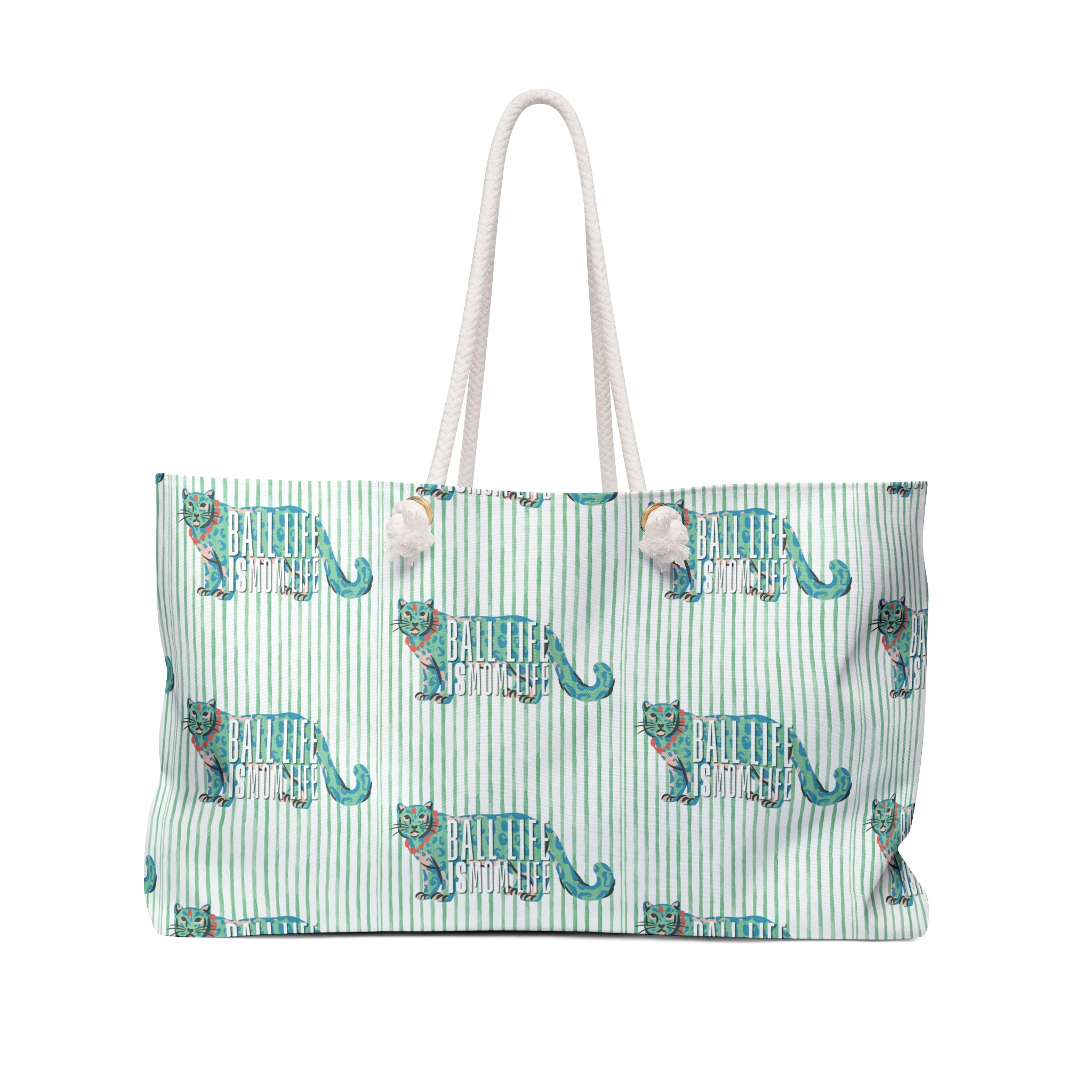 Teal Leopard Weekender Bag – Striped Travel Tote for Weekend Getaways