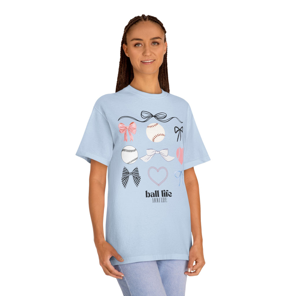 Baseball Bow Graphic Tee — "Ball Life" Bows & Heart Sports Shirt