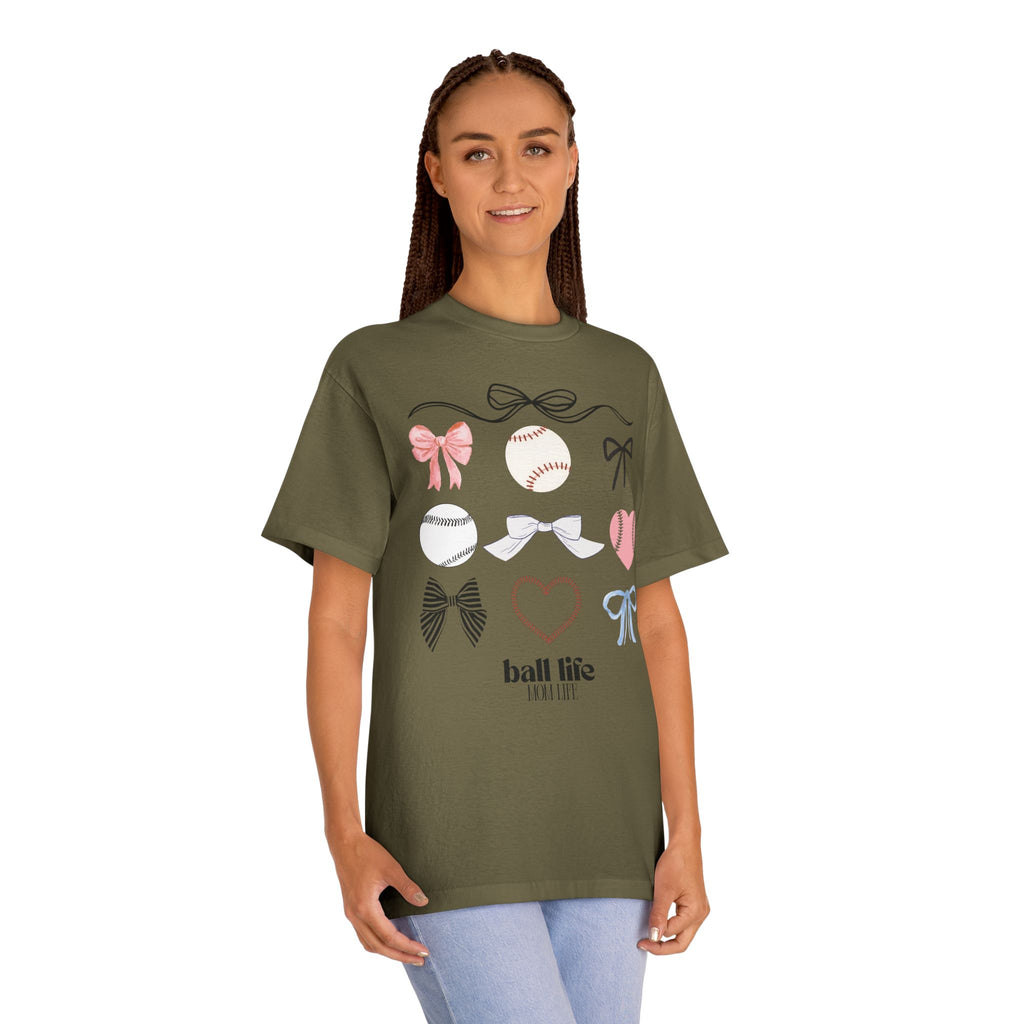 Baseball Bow Graphic Tee — "Ball Life" Bows & Heart Sports Shirt