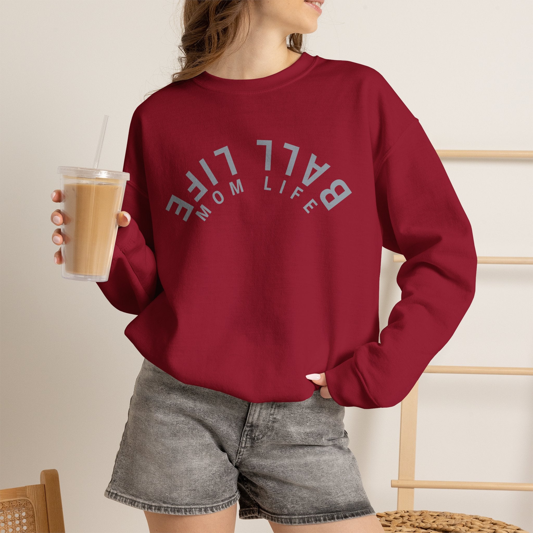 Crewneck Sweatshirt for Mom — Ball Life Mom Life Minimal Athletic Sweatshirt