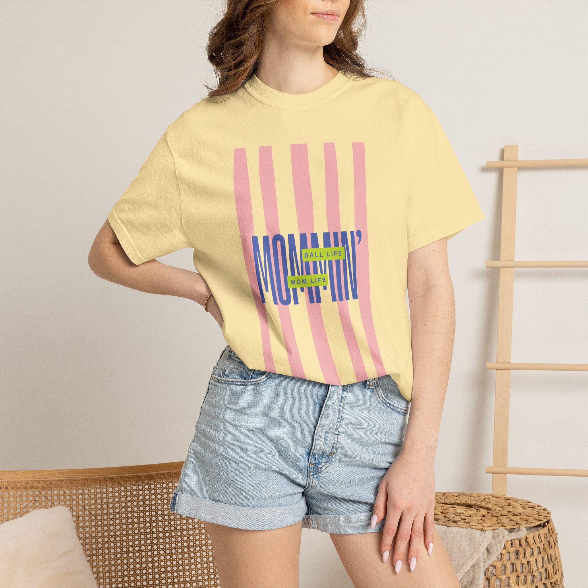 Pink Stripe T-Shirt - Mom Life Ball Life Tee